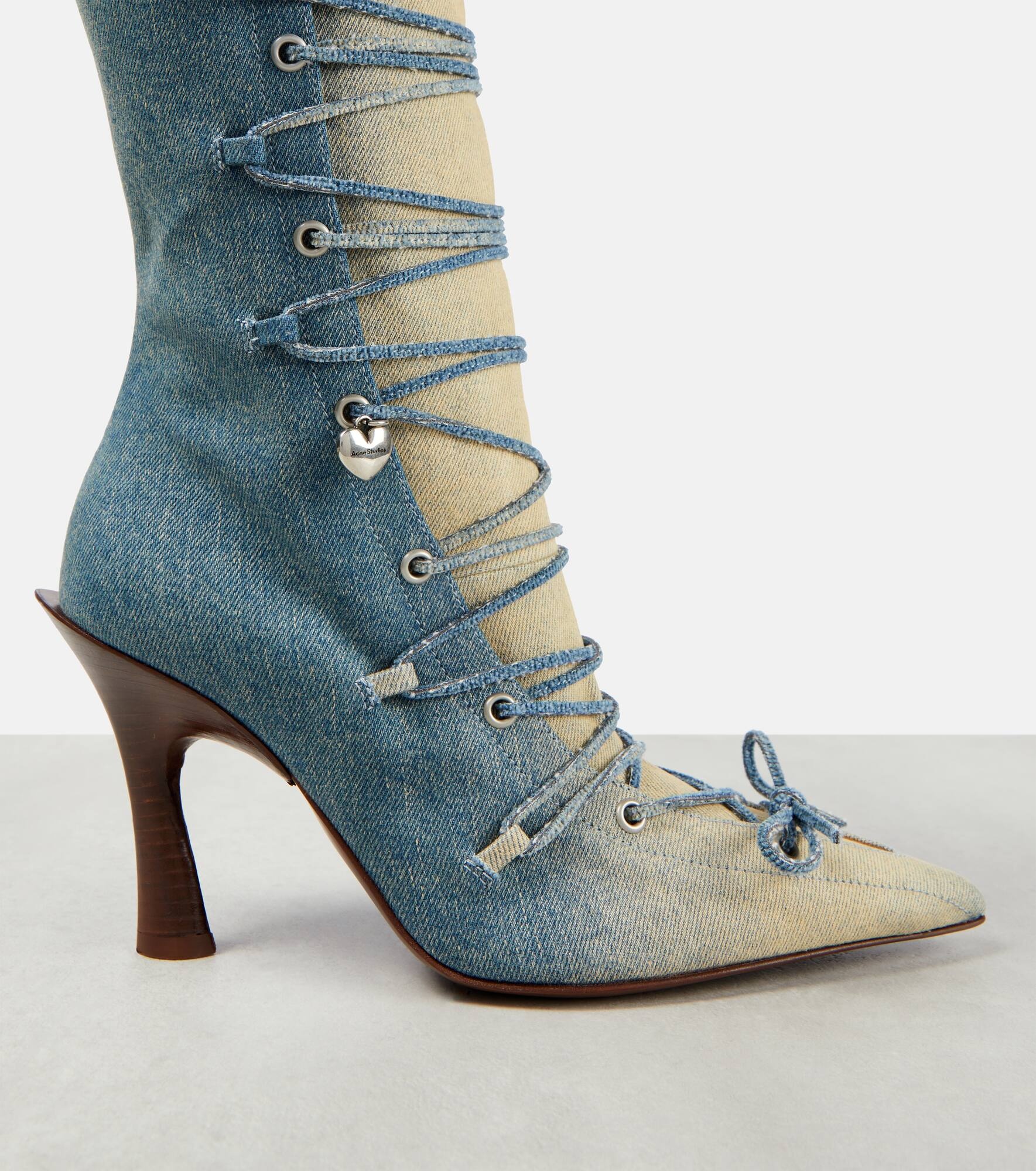 Bitten denim knee-high boots - 6