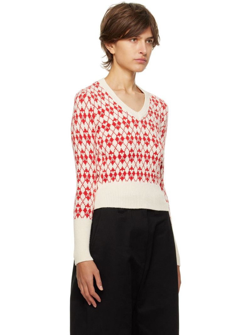 Red & Off-White Jacquard Sweater 2