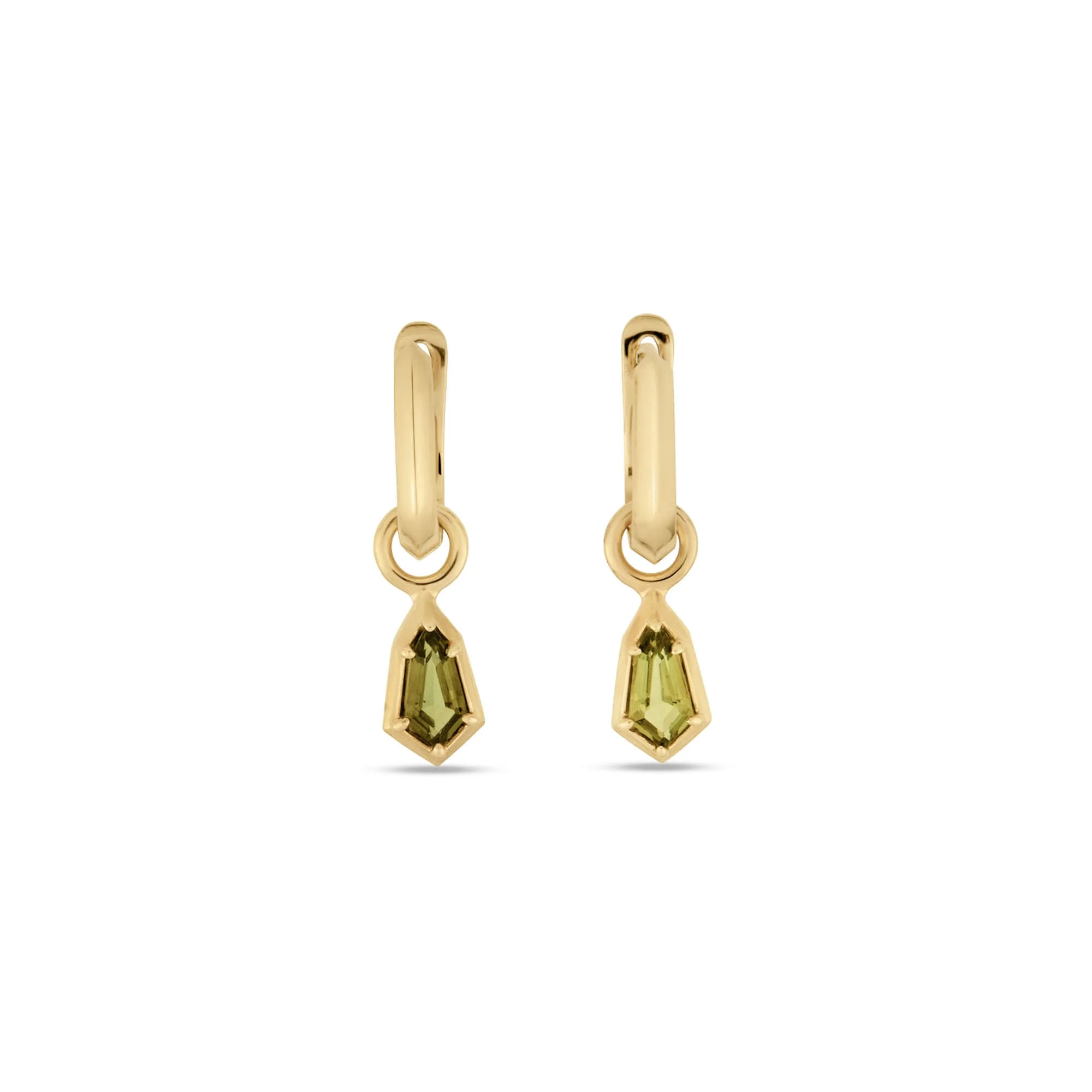 Green Tourmaline Knife Edge Shield Drop Huggies - 1