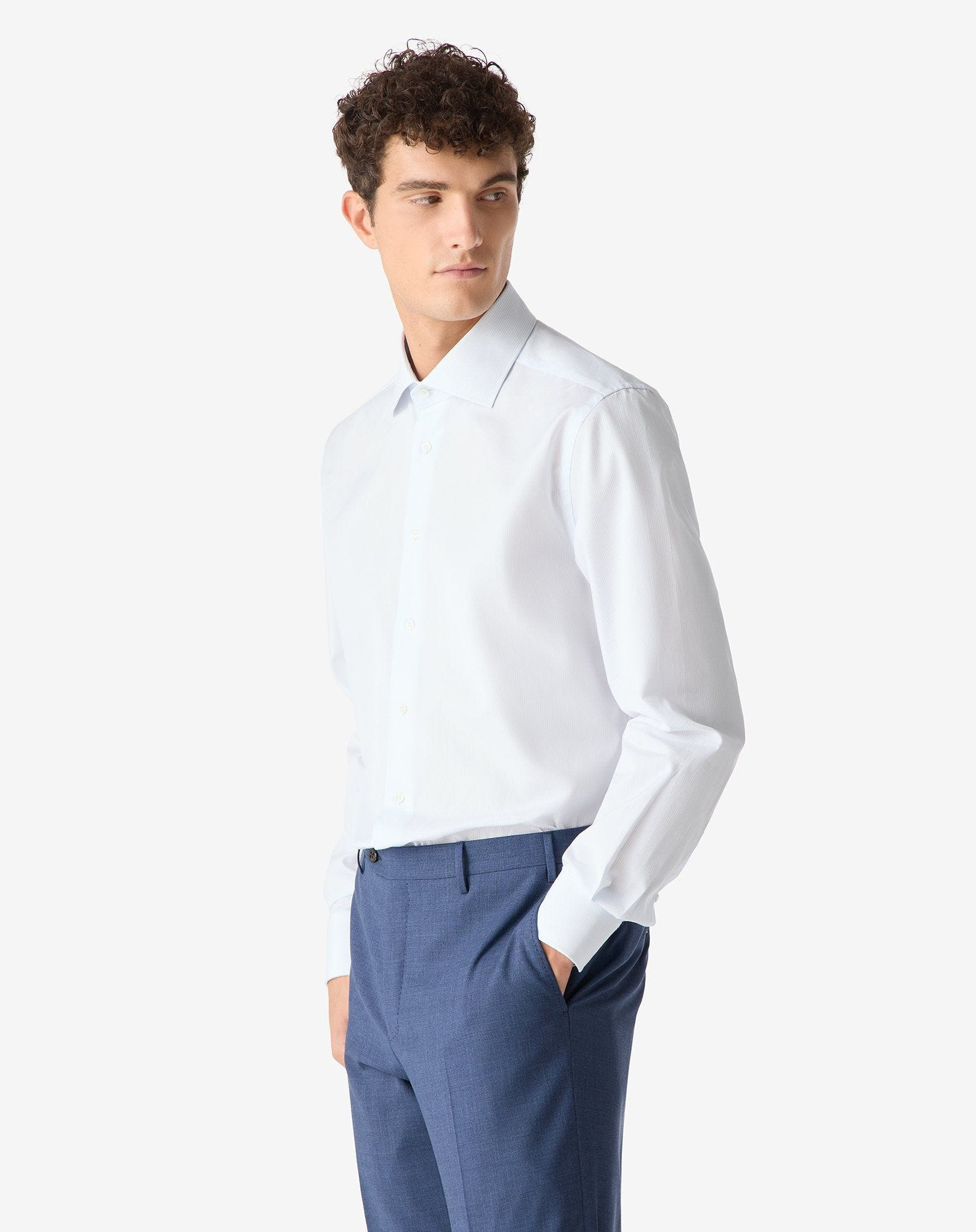 White cotton shirt with light Blue micro stripes - 2