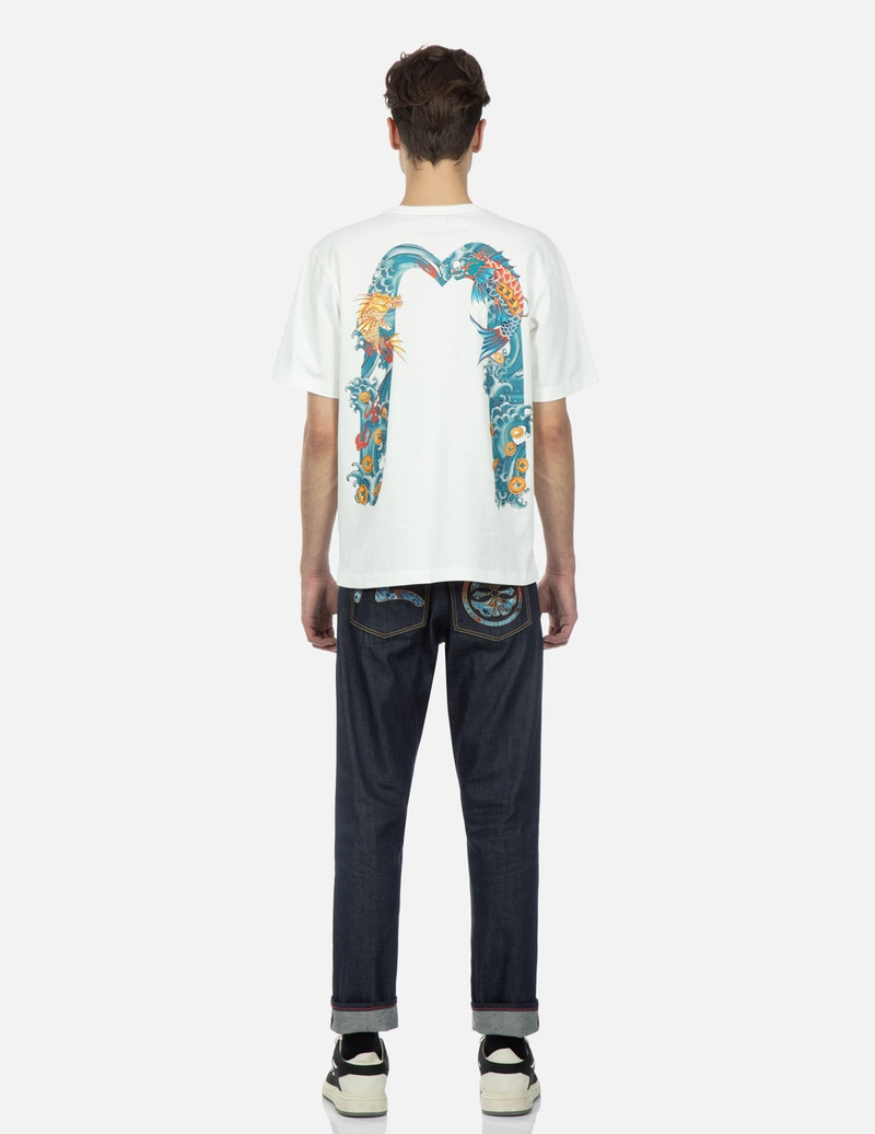 “KOI PLAYING IN WAVES” PATTERN SEAGULL AND KAMON EMBROIDERY CROPPED CARROT FIT JEANS #2017 5