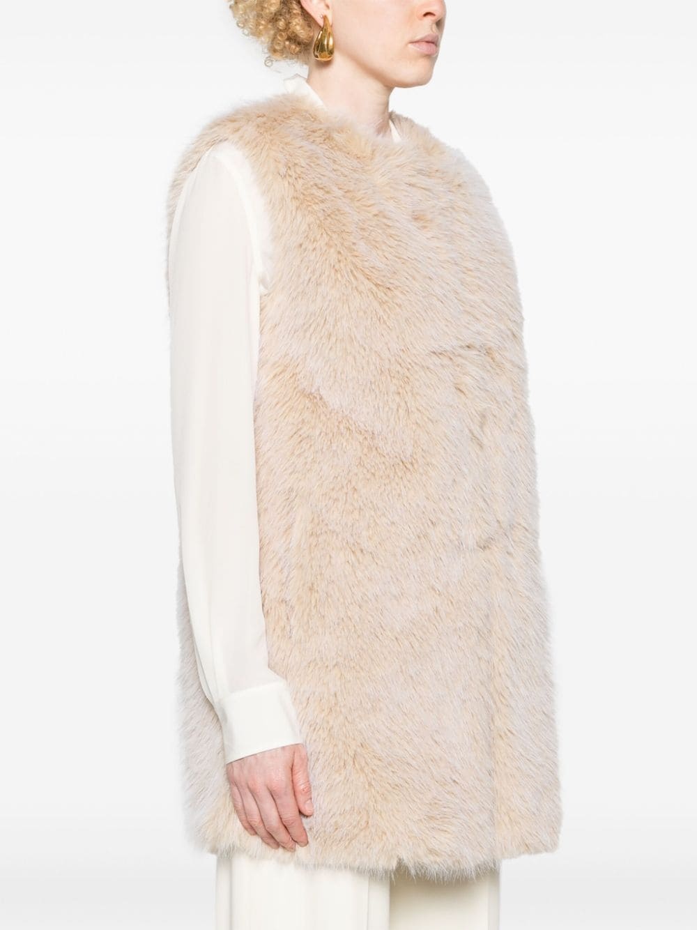 collarless faux-fur gilet - 3