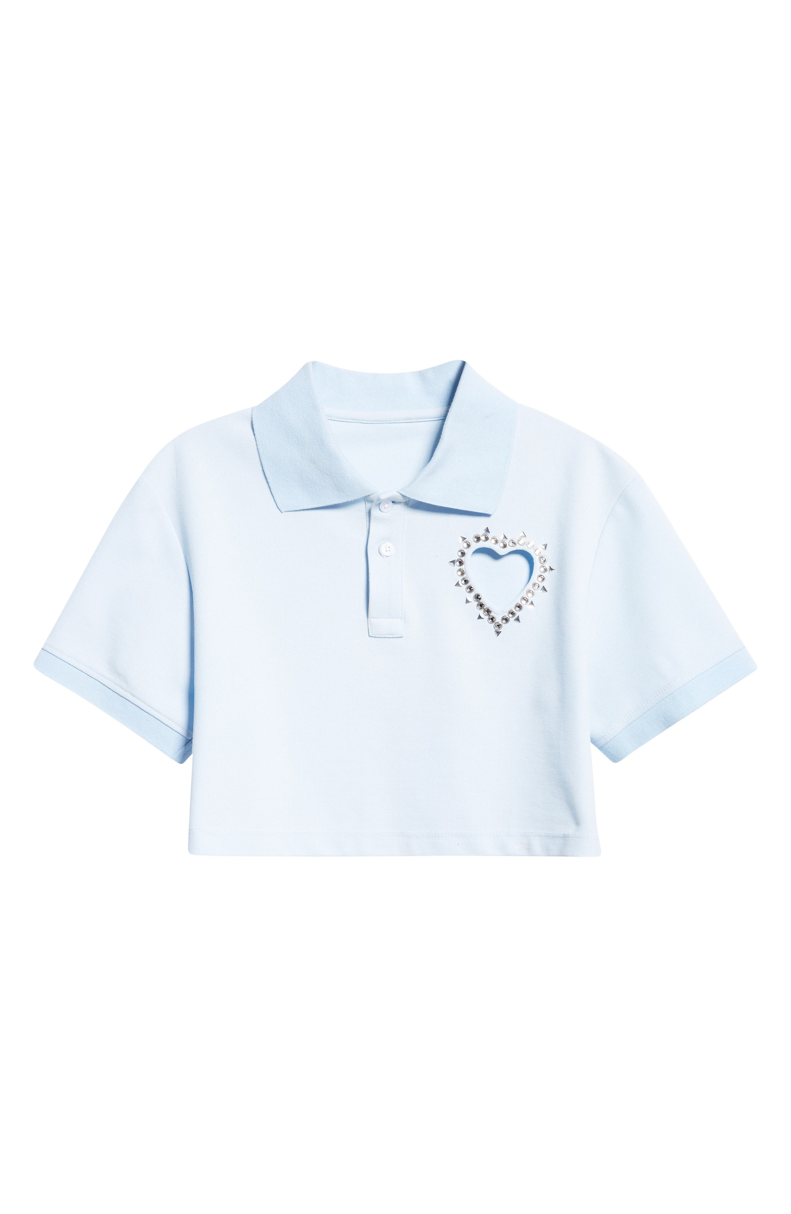 Area Crystal Heart Cutout Crop Polo in Baby Blue at Nordstrom - 6