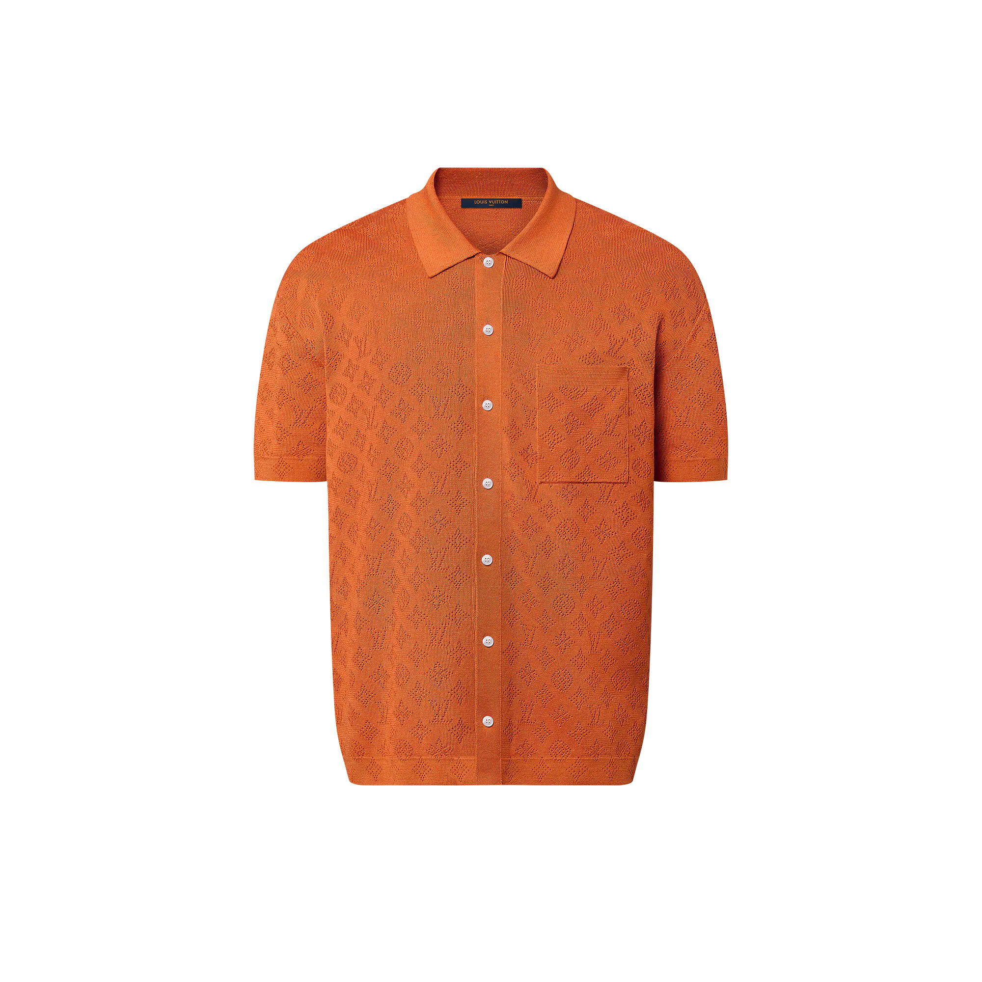 Monogram Pointelle Short-Sleeved Cotton Shirt - 1