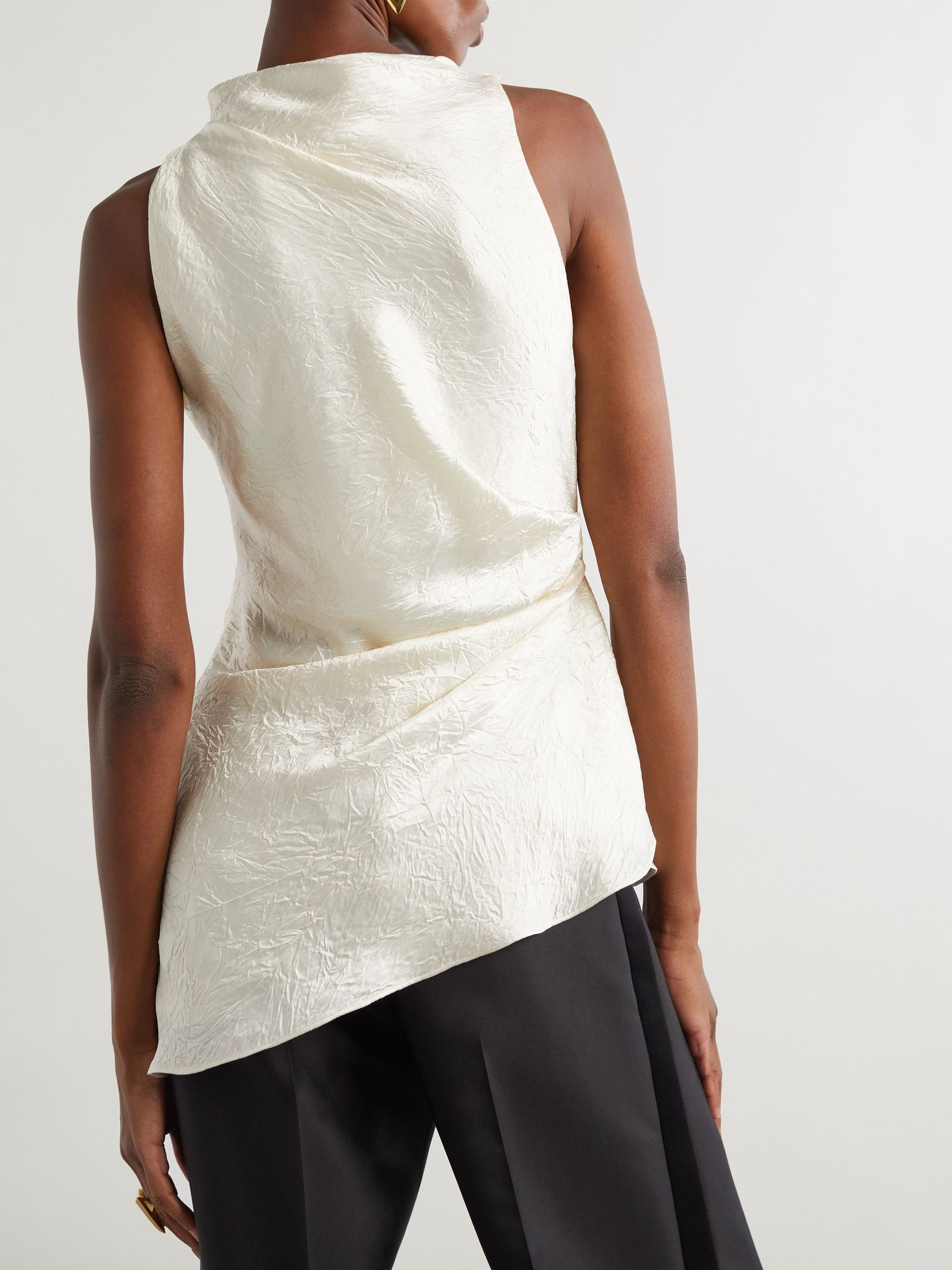 Asymmetric gathered crinkled-satin blouse White - 3