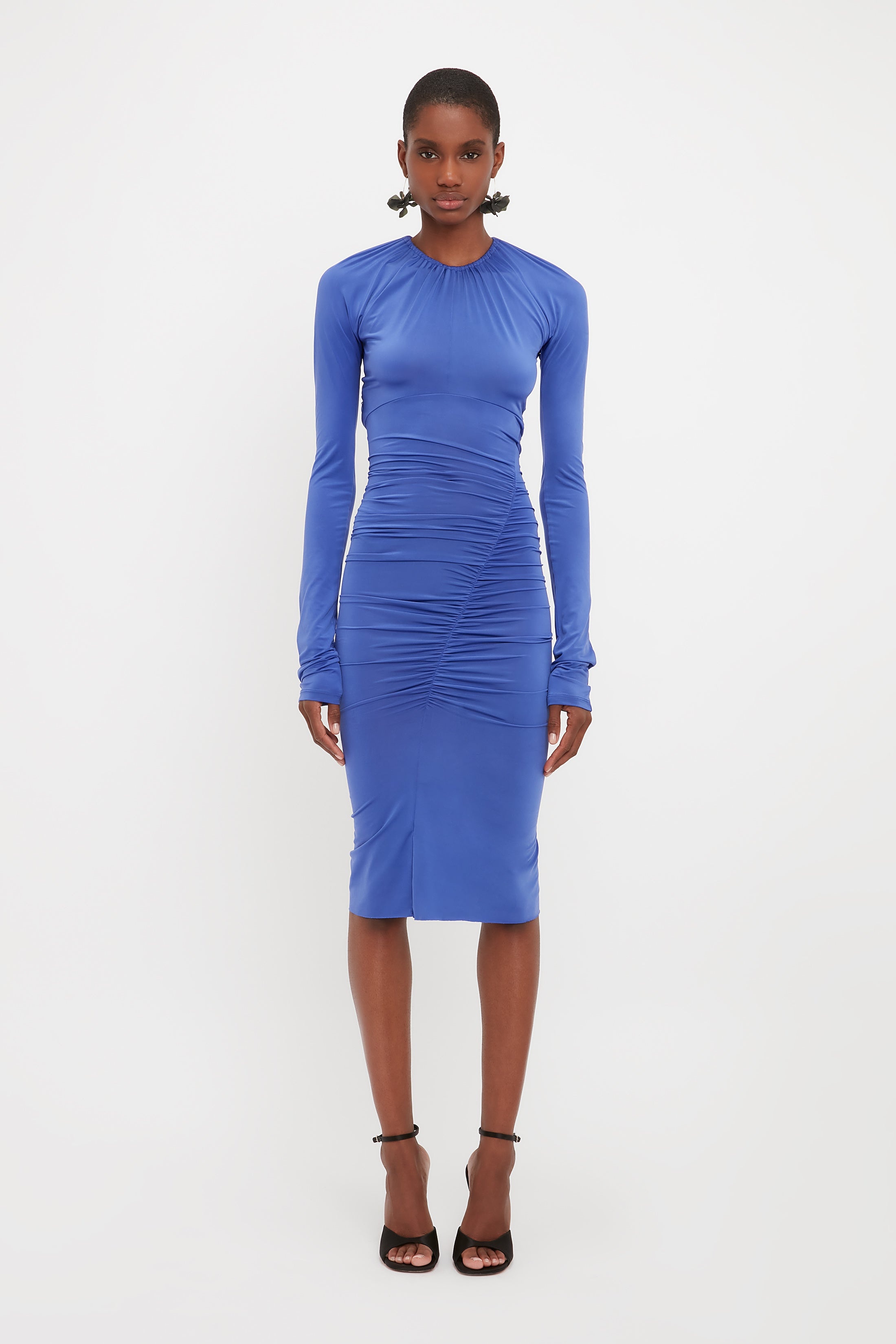 Long Sleeve Fitted Dress In Iris Blue - 2