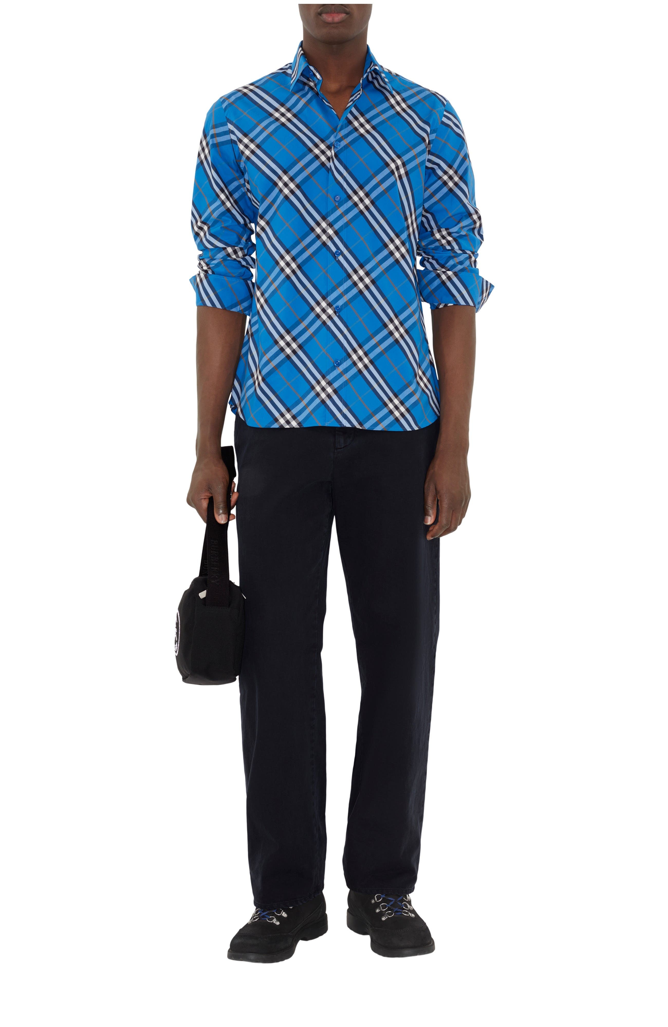 burberry Check Cotton Shirt in Hyacinth Blue at Nordstrom - 1