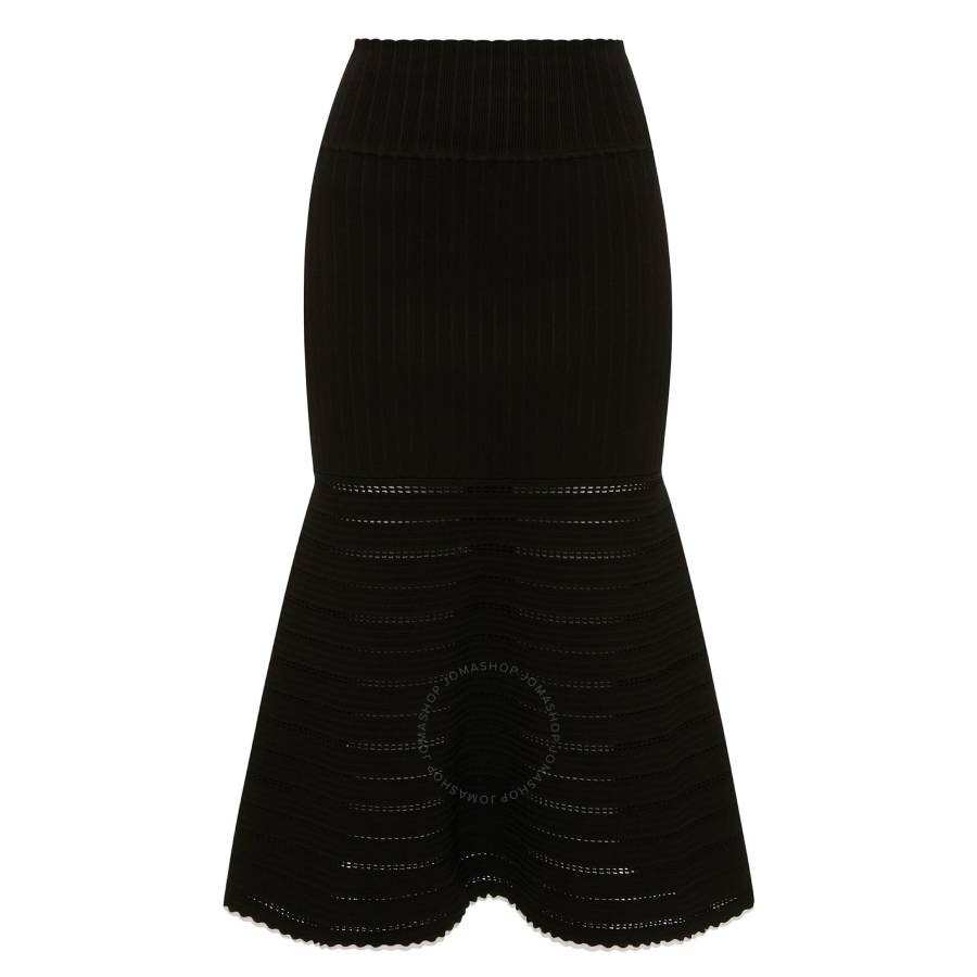 Victoria Beckham Black Flared Midi Knit Skirt - 5