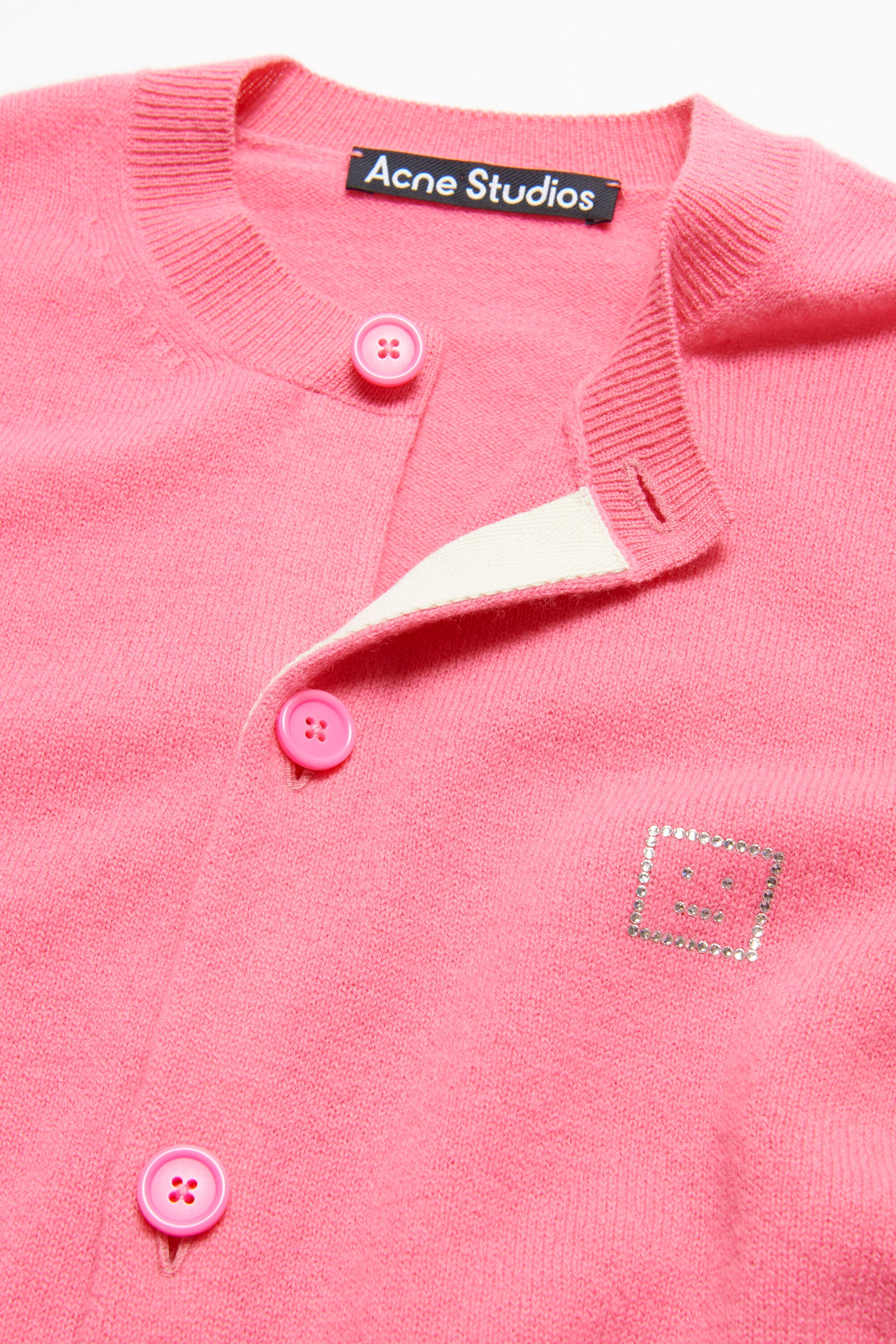 Embellished Face logo cardigan - Tango pink - 4