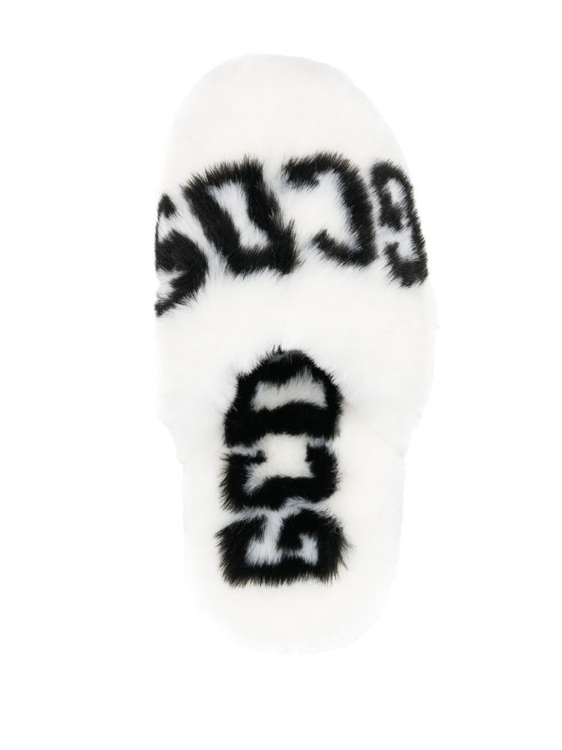 logo-print faux-fur slippers 4