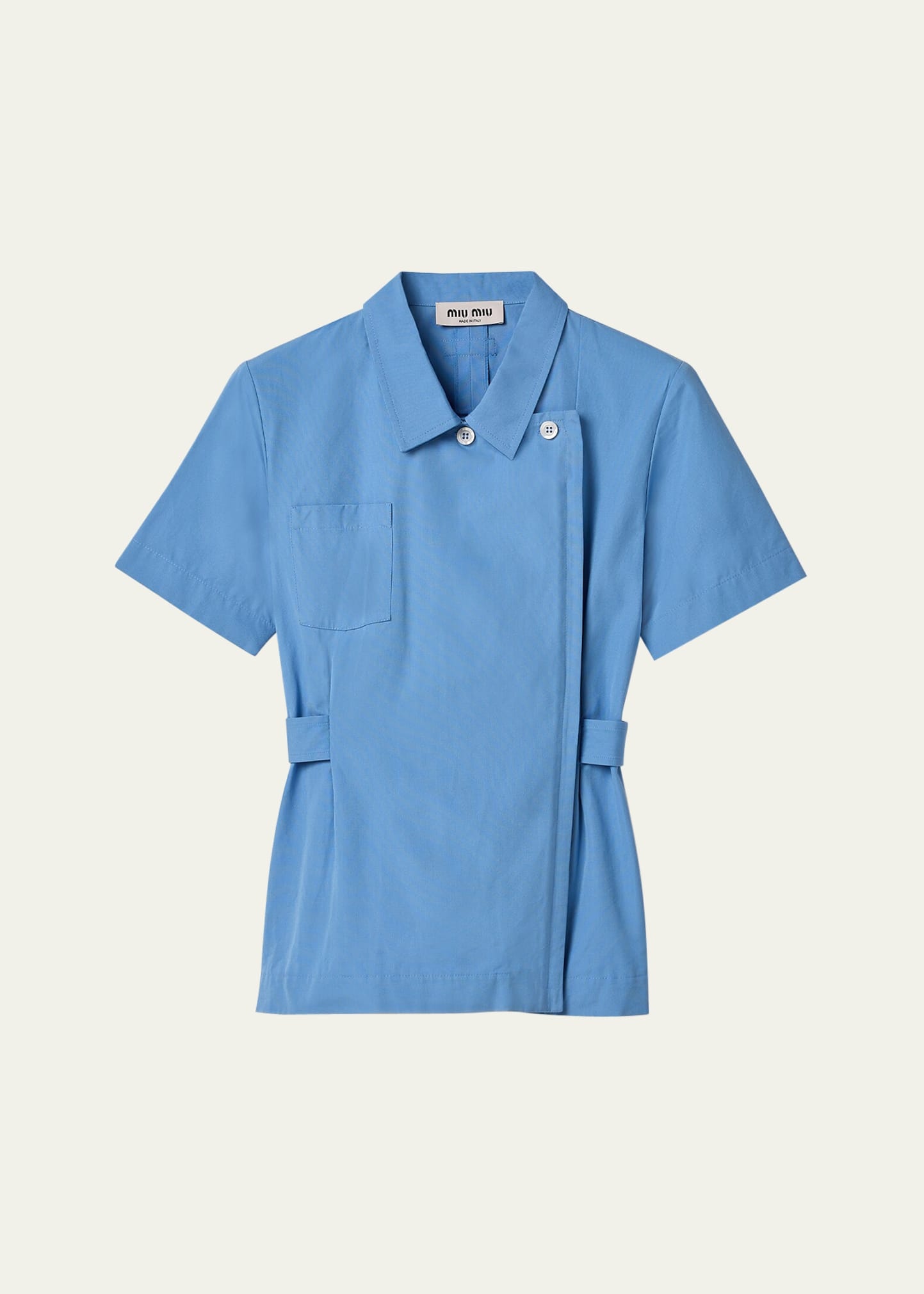 Short Sleeve Double Breasted Button Shirt With Collar - 1