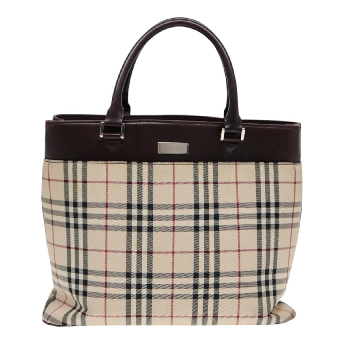 Burberry Nova Check Hand Bag Canvas Beige Silver - 13