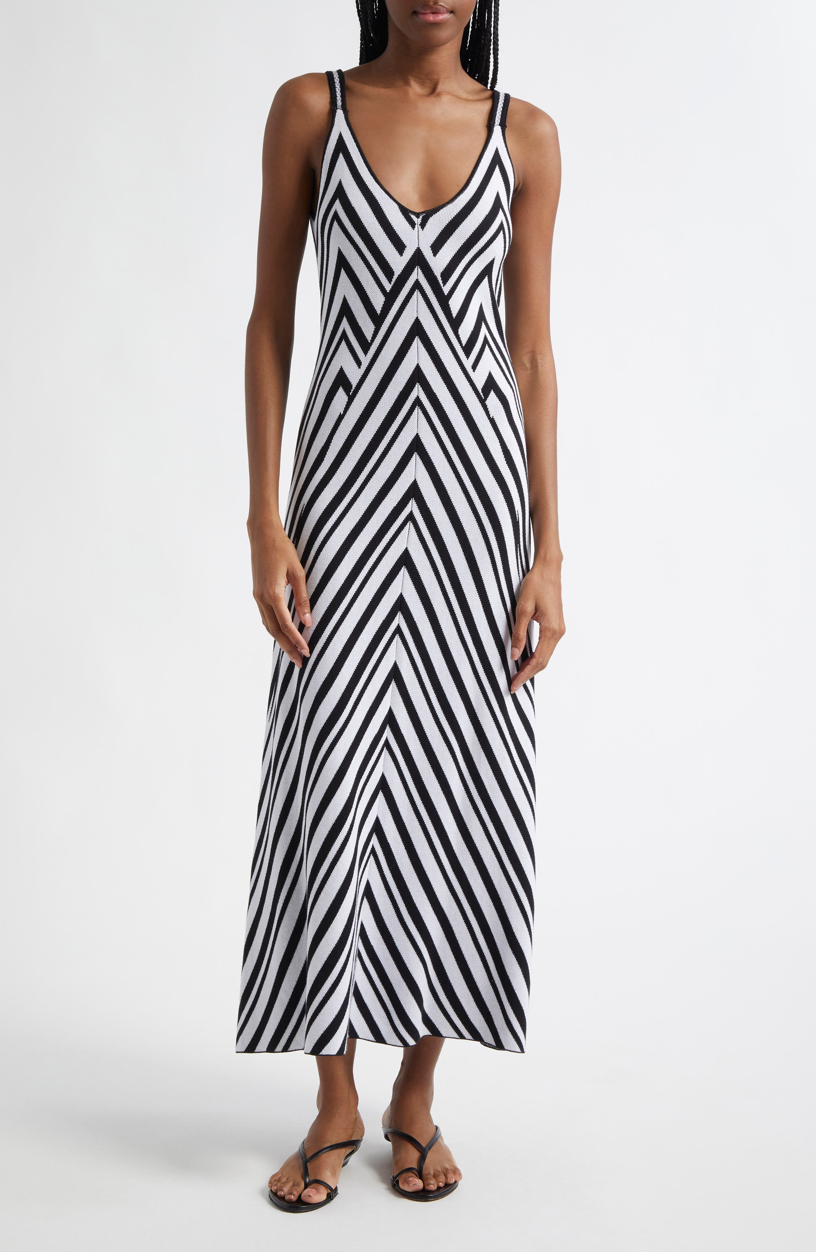 FARM Rio Chevron Stripe Sweater Dress in Black And White at Nordstrom - 1