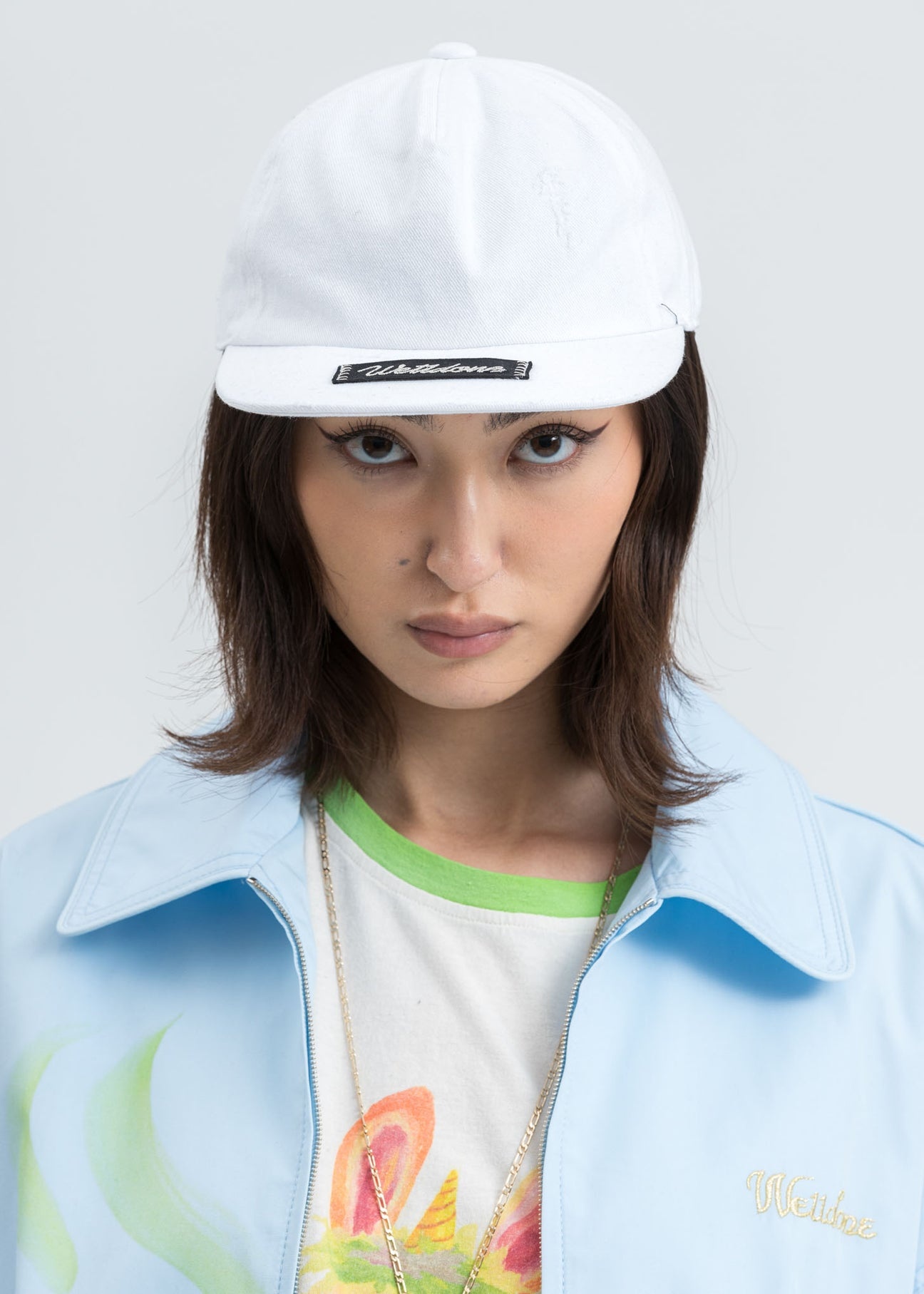 White Damaged Logo Cap - 3