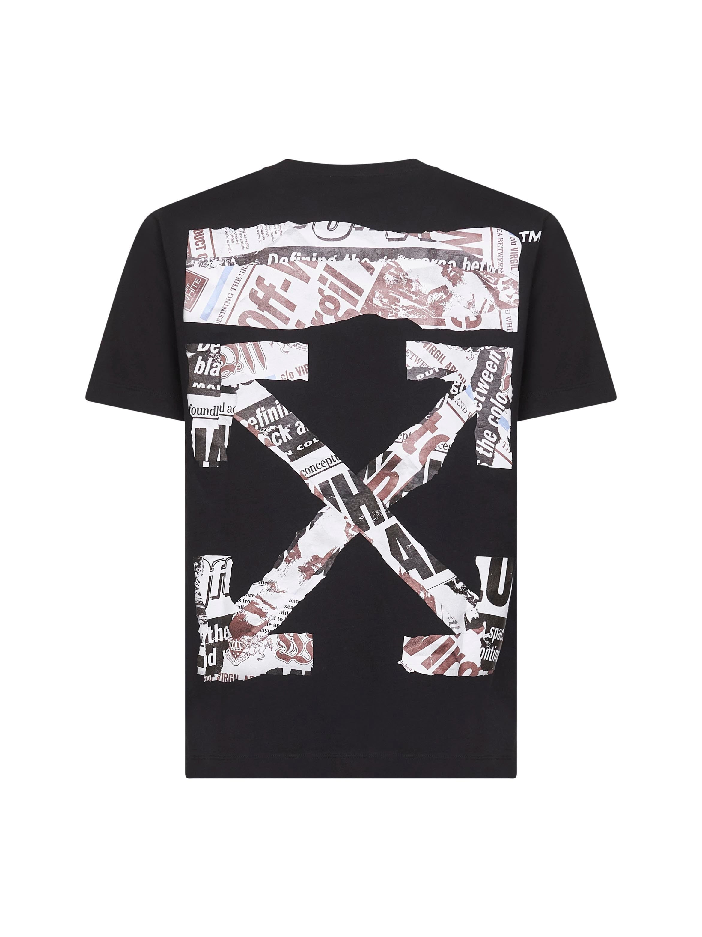 Off White Men Black Newspaper Arrow Silm T-Shirt - 2