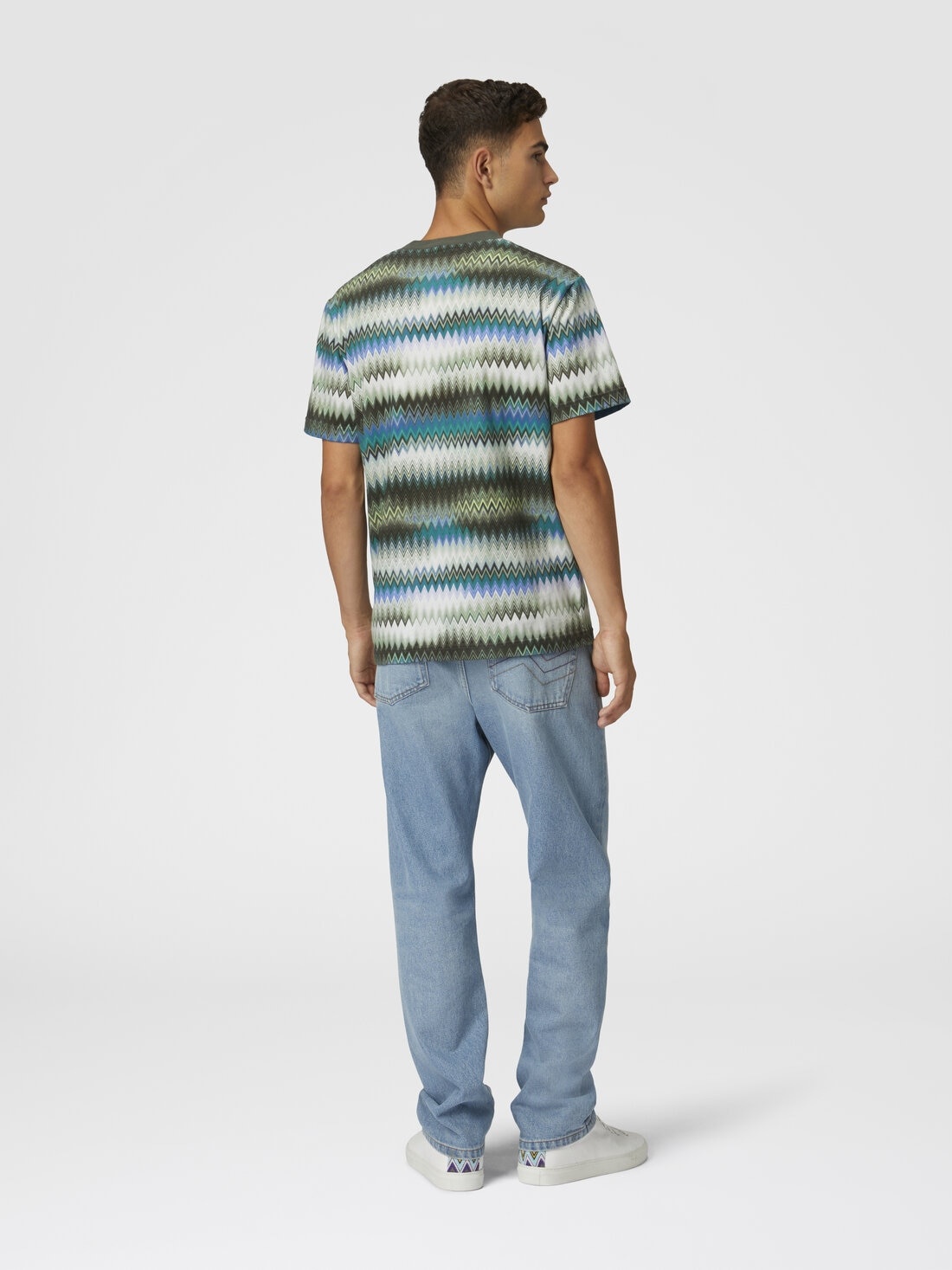 Cotton crewneck T-shirt with gradient micro zigzag print - 3