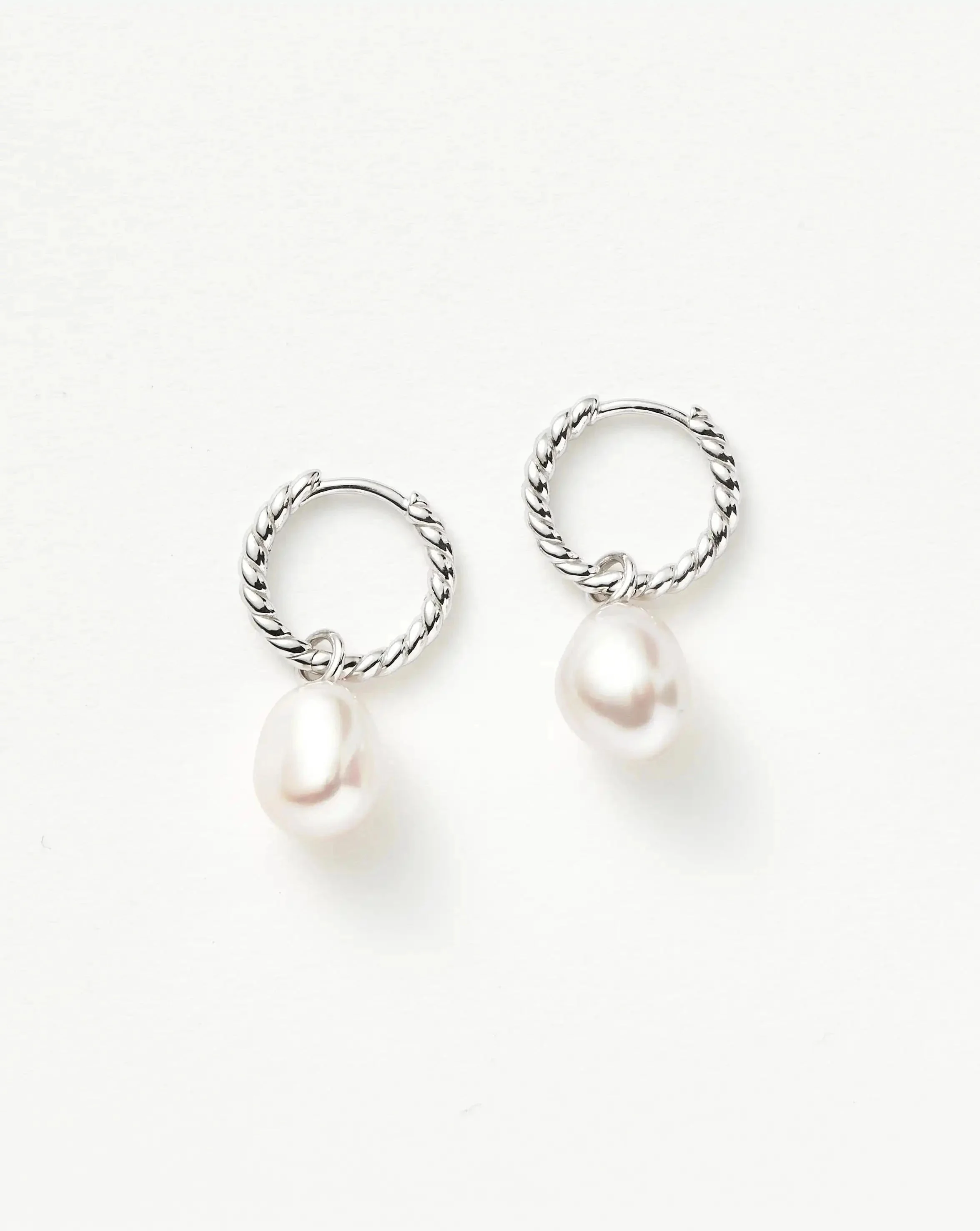 Pearl Twisted Small Drop Hoop Earrings - 1