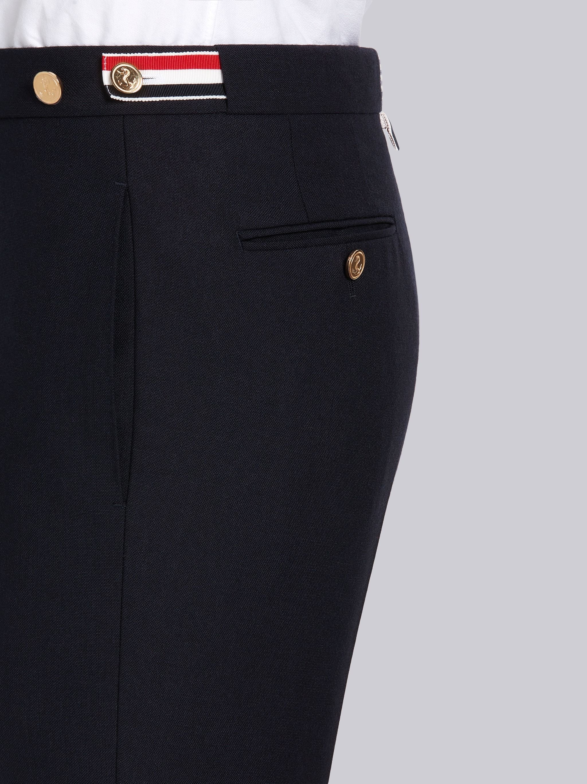 Navy Cotton Seersucker Stripe Funmix Side Tab Skinny Short - 5