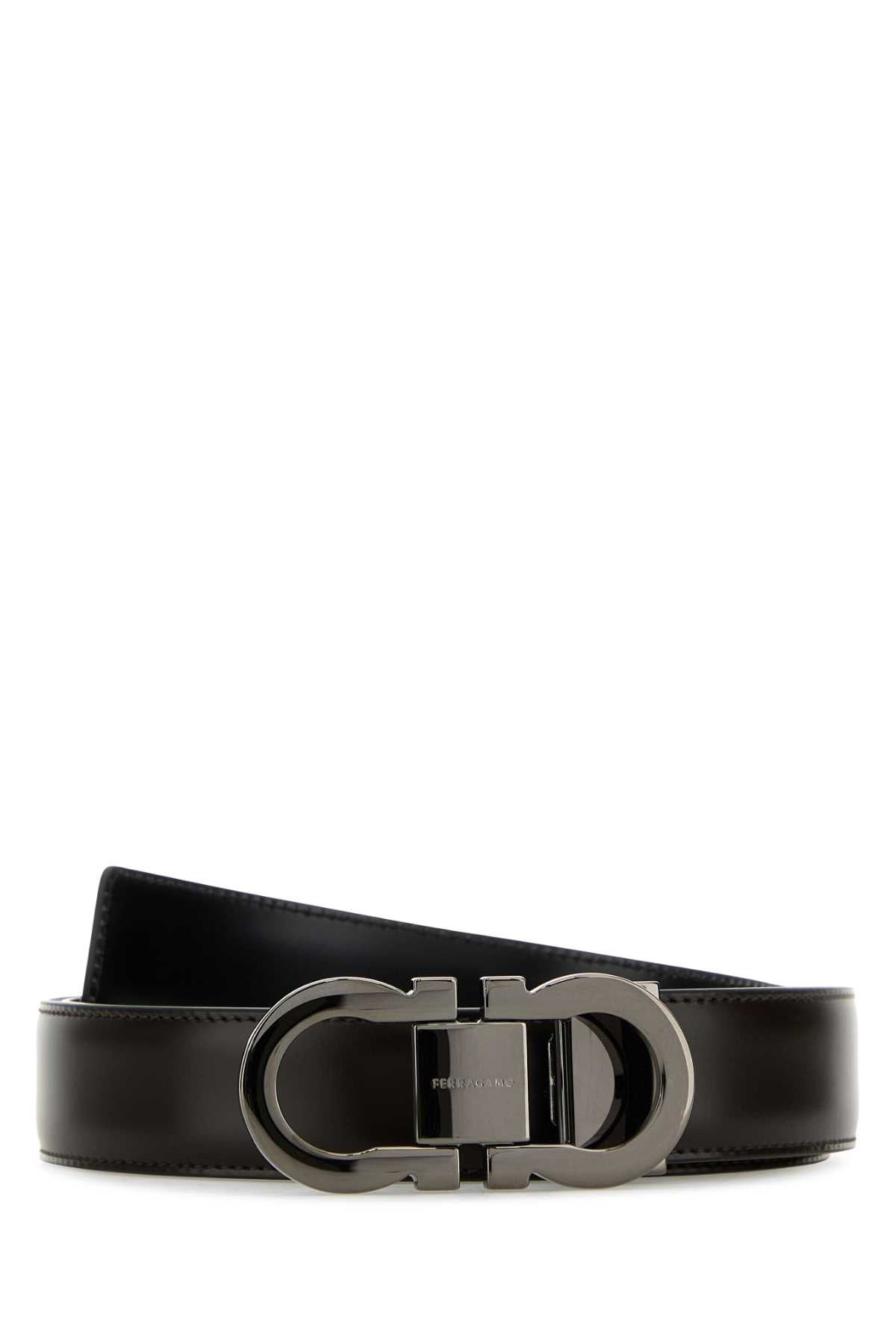 Salvatore Ferragamo Men Dark Brown Eather Reversible Belt - 1