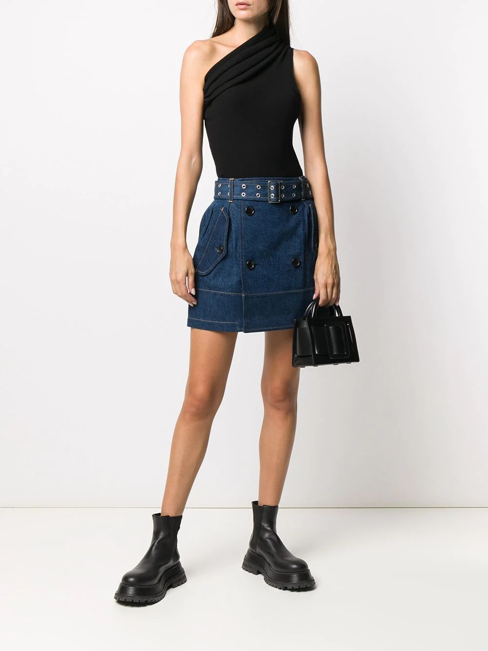 belted-waist denim skirt - 2