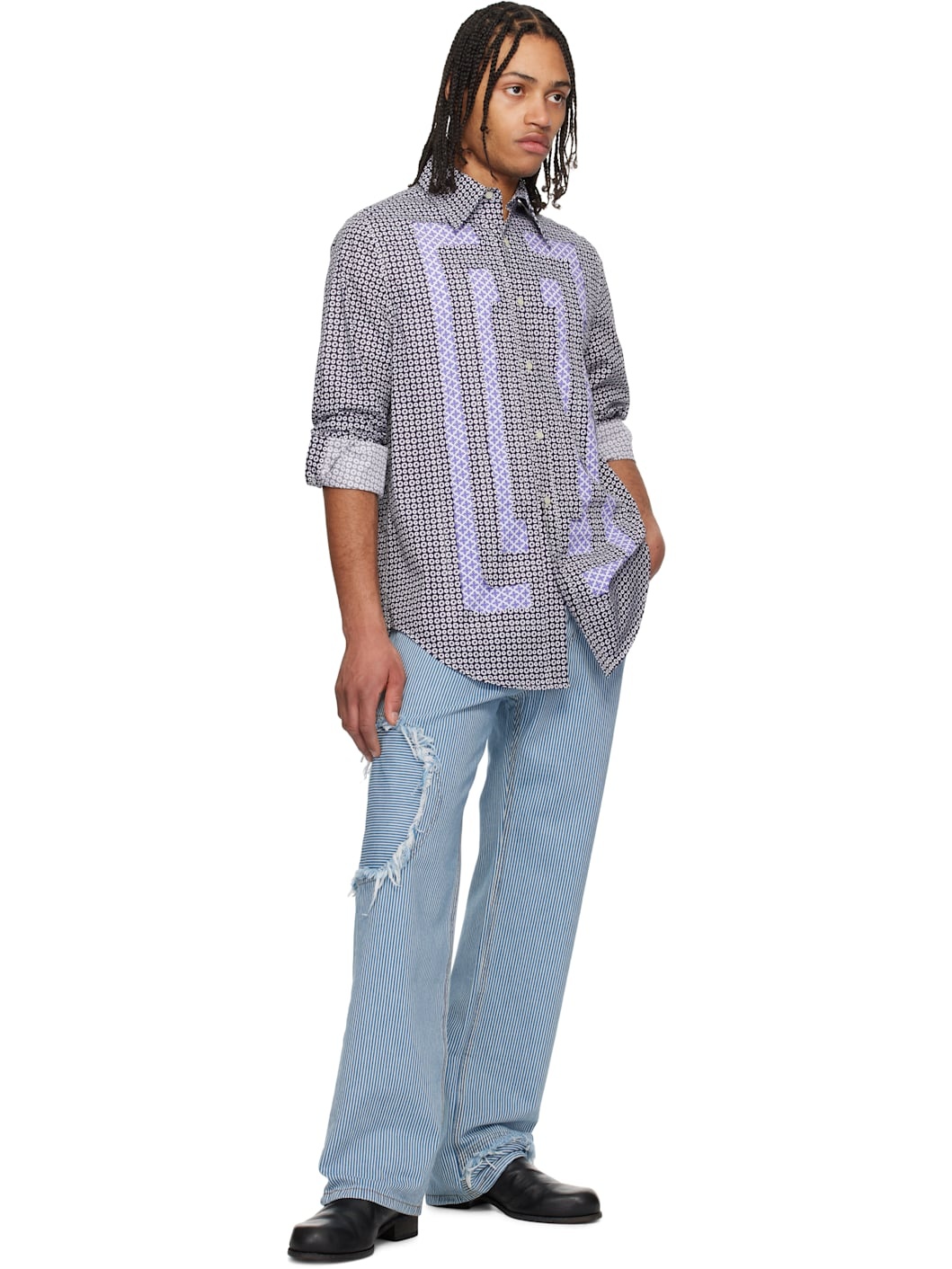 Navy Flower Cotton 'Scratch The Itch' Shirt - 4