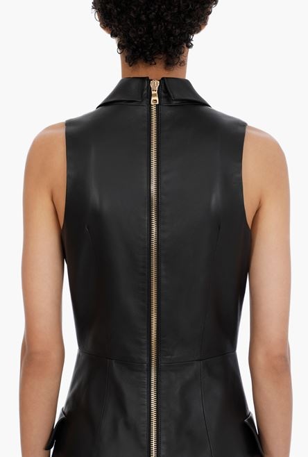 Black double-breasted leather jumpsuit - 6