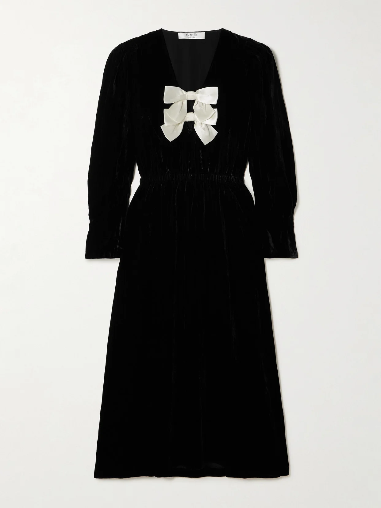 Seraphine Satin-trimmed Velvet Midi Dress - 1