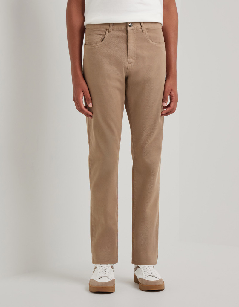 TAUPE FIVE-POCKET TROUSERS IN COTTON TWILL, REGULAR FIT 3