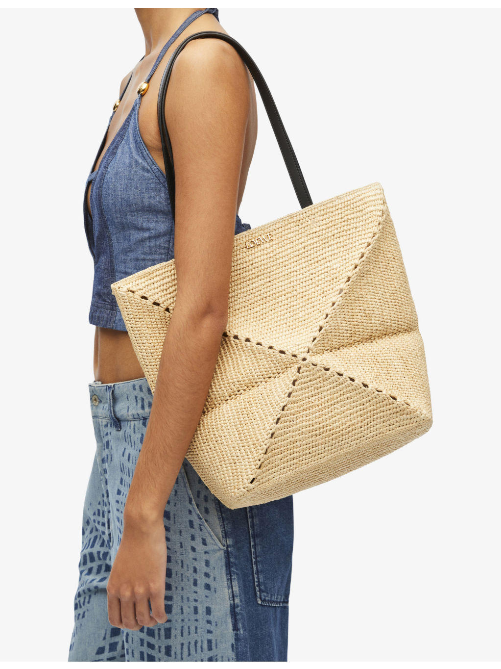 Loewe x Paula's Ibiza Puzzle Fold medium raffia tote bag - 2