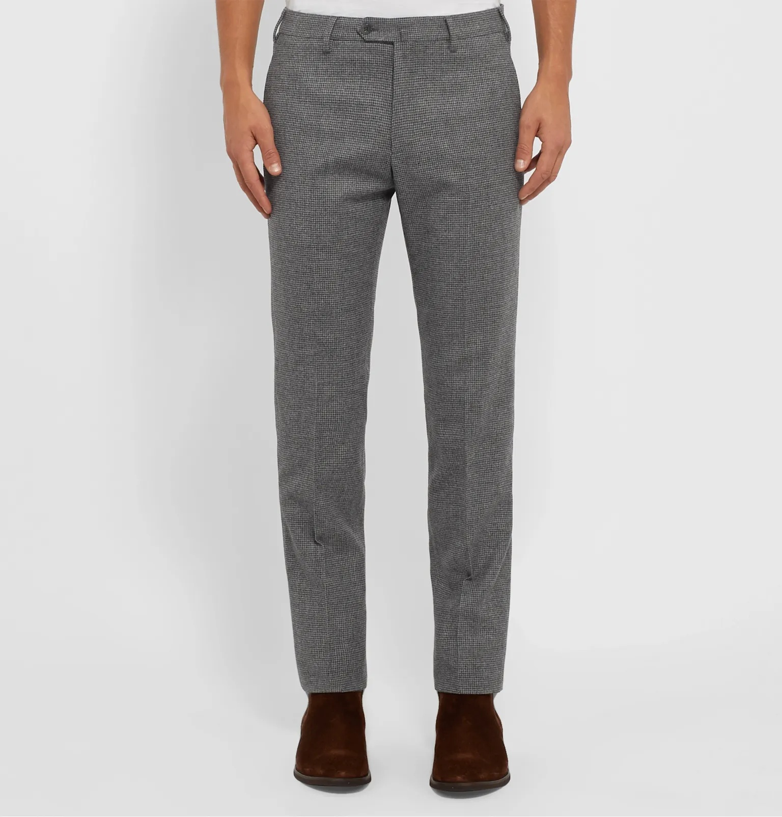 Grey Slim-Fit Puppytooth Wool and Cashmere-Blend Trousers - 4