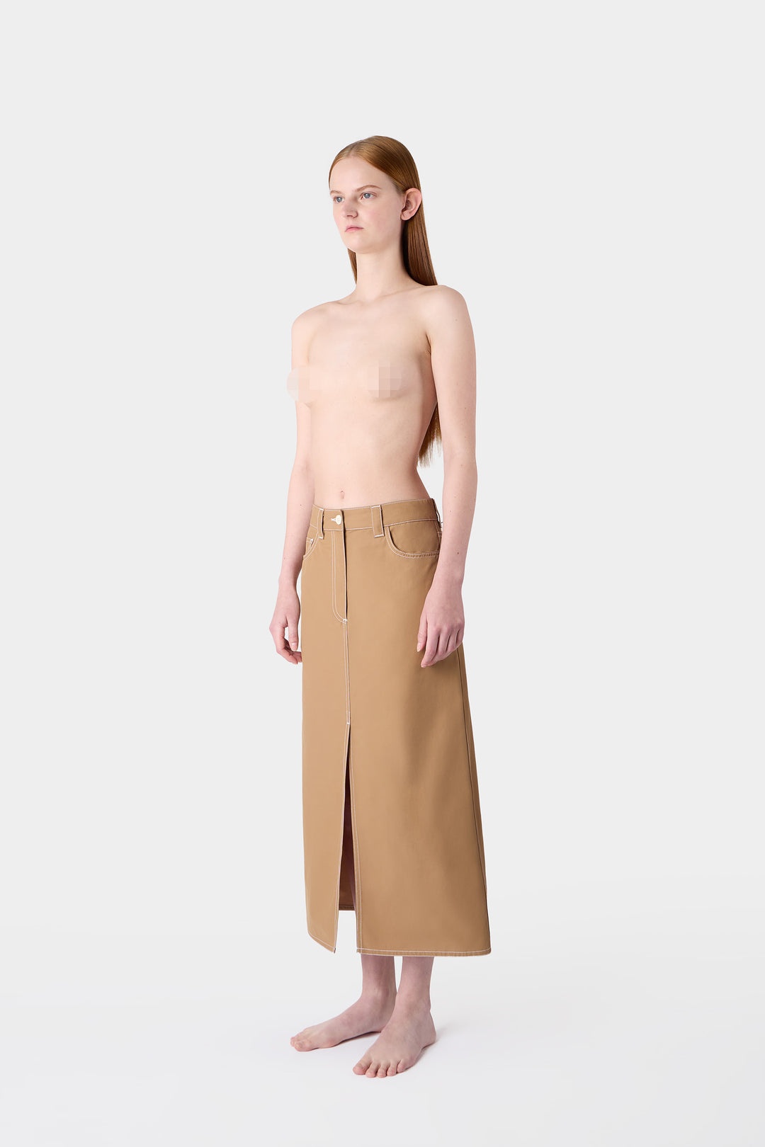 LONG SPLIT SKIRT / dark beige - 2