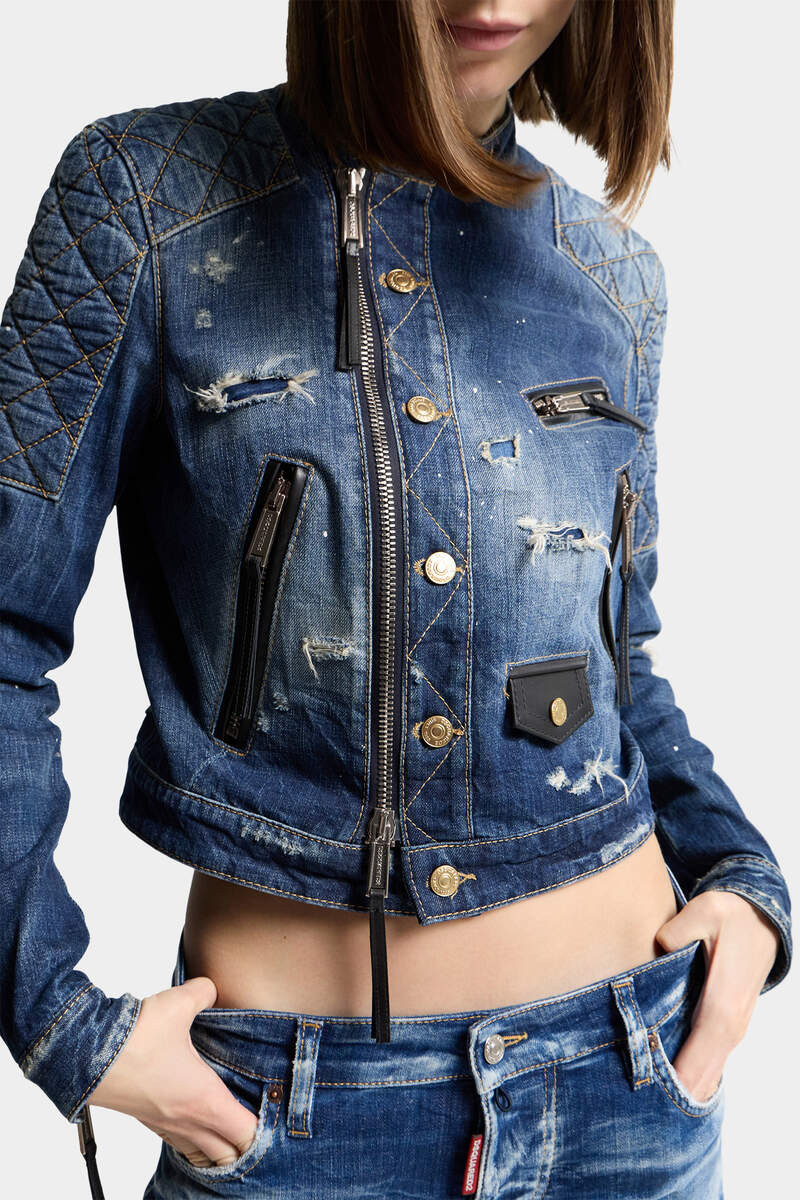 MEDIUM BROKEN BIKER JEAN JACKET 5