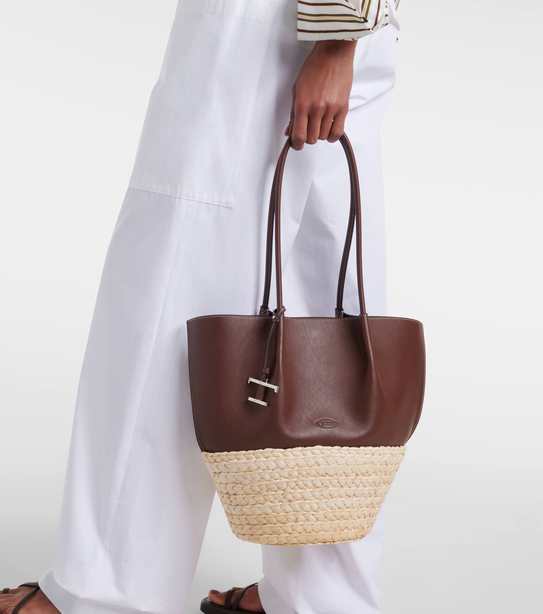 Leather and straw shopper - 6
