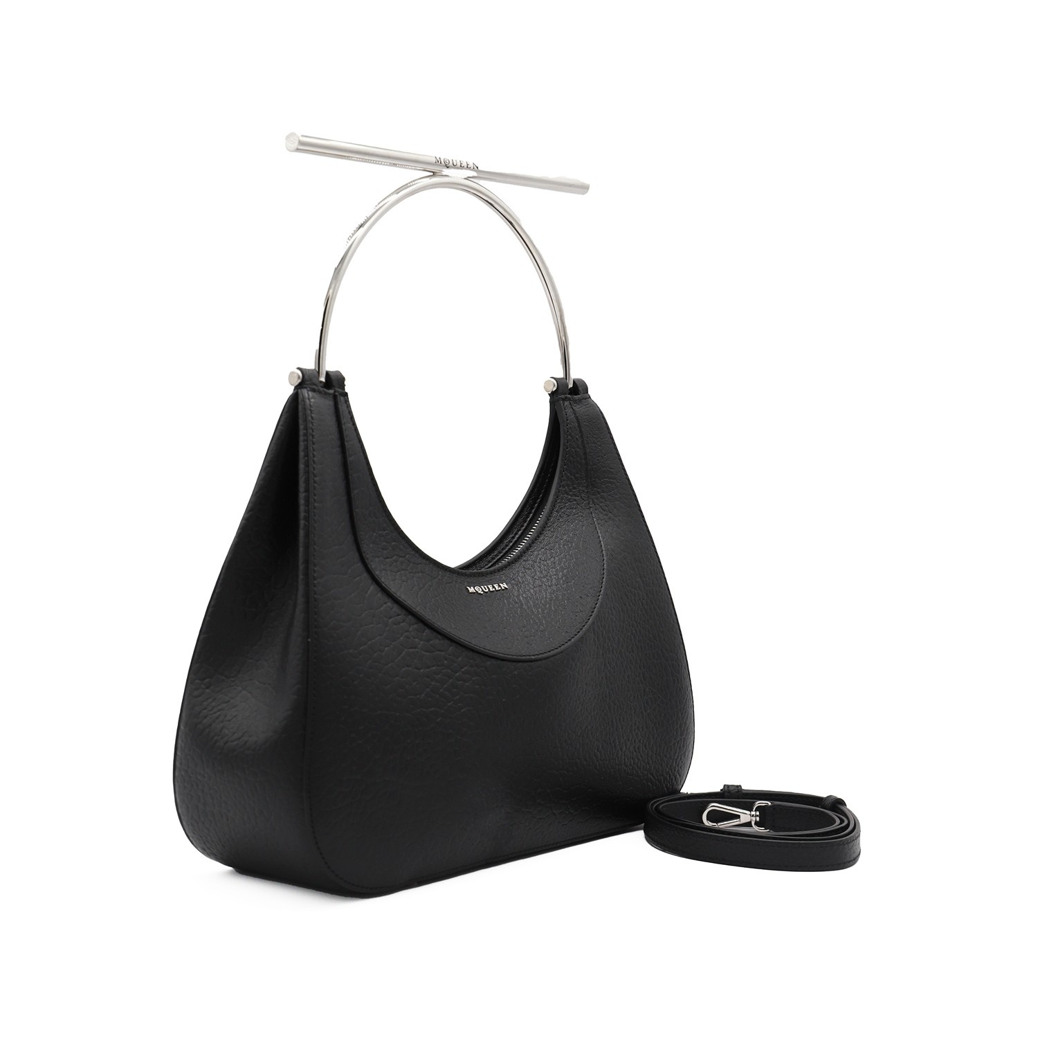 BLACK LEATHER TOP HANDLE BAG - 2