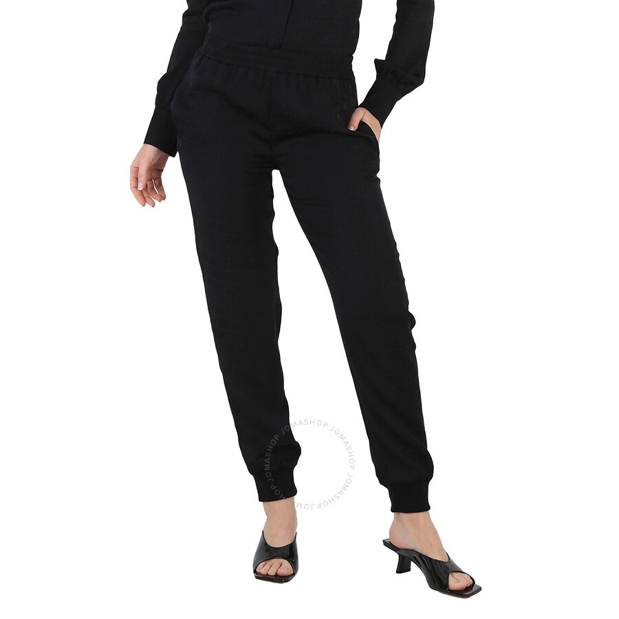 Moschino Ladies Black Allover Logo Viscose Twill Joggers - 3