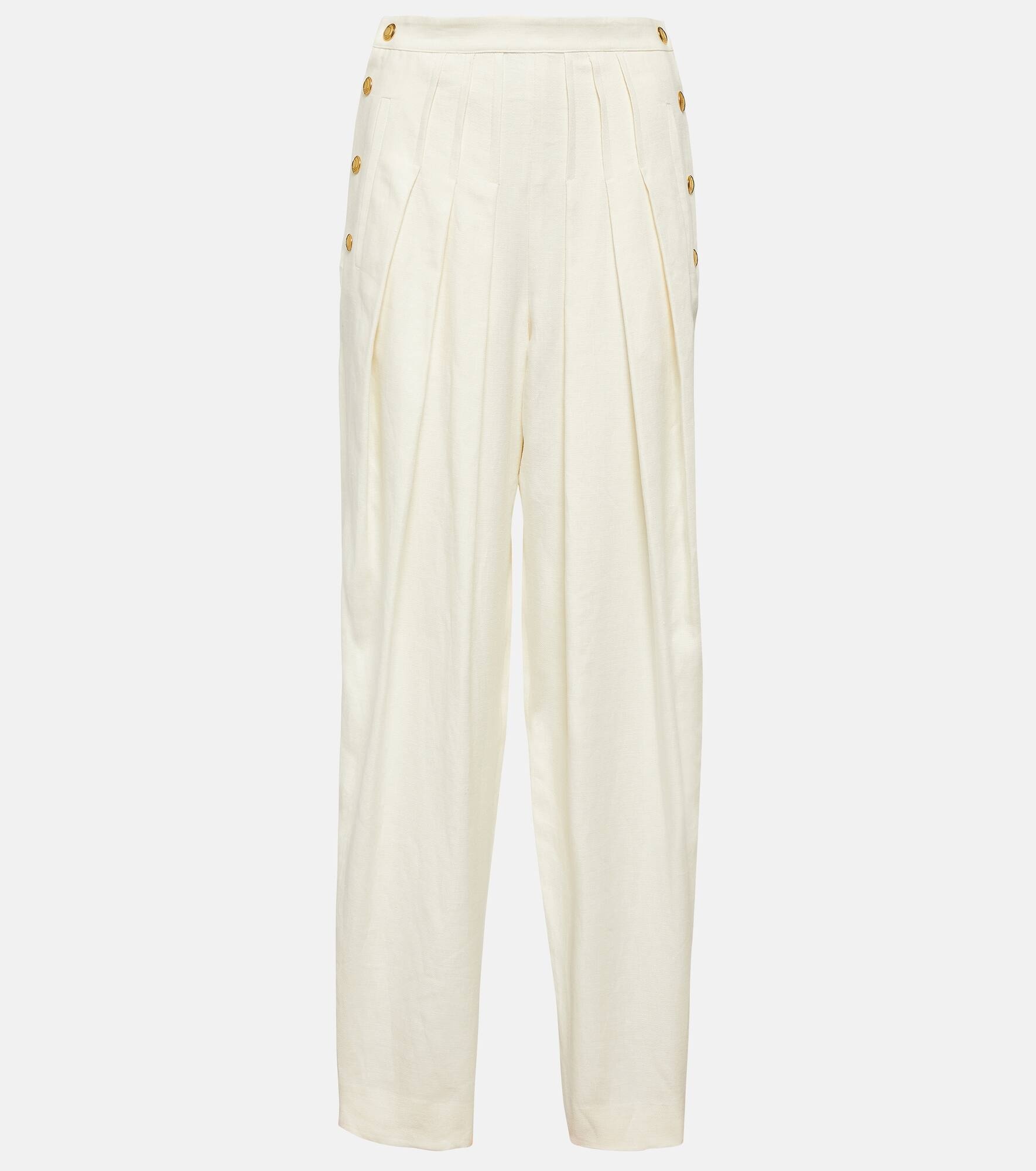 High-rise tapered linen and wool pants - 1