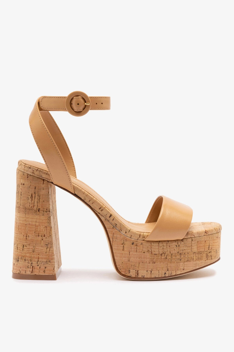 Dolly Sandal In Tan Leather and Natural Cork 1