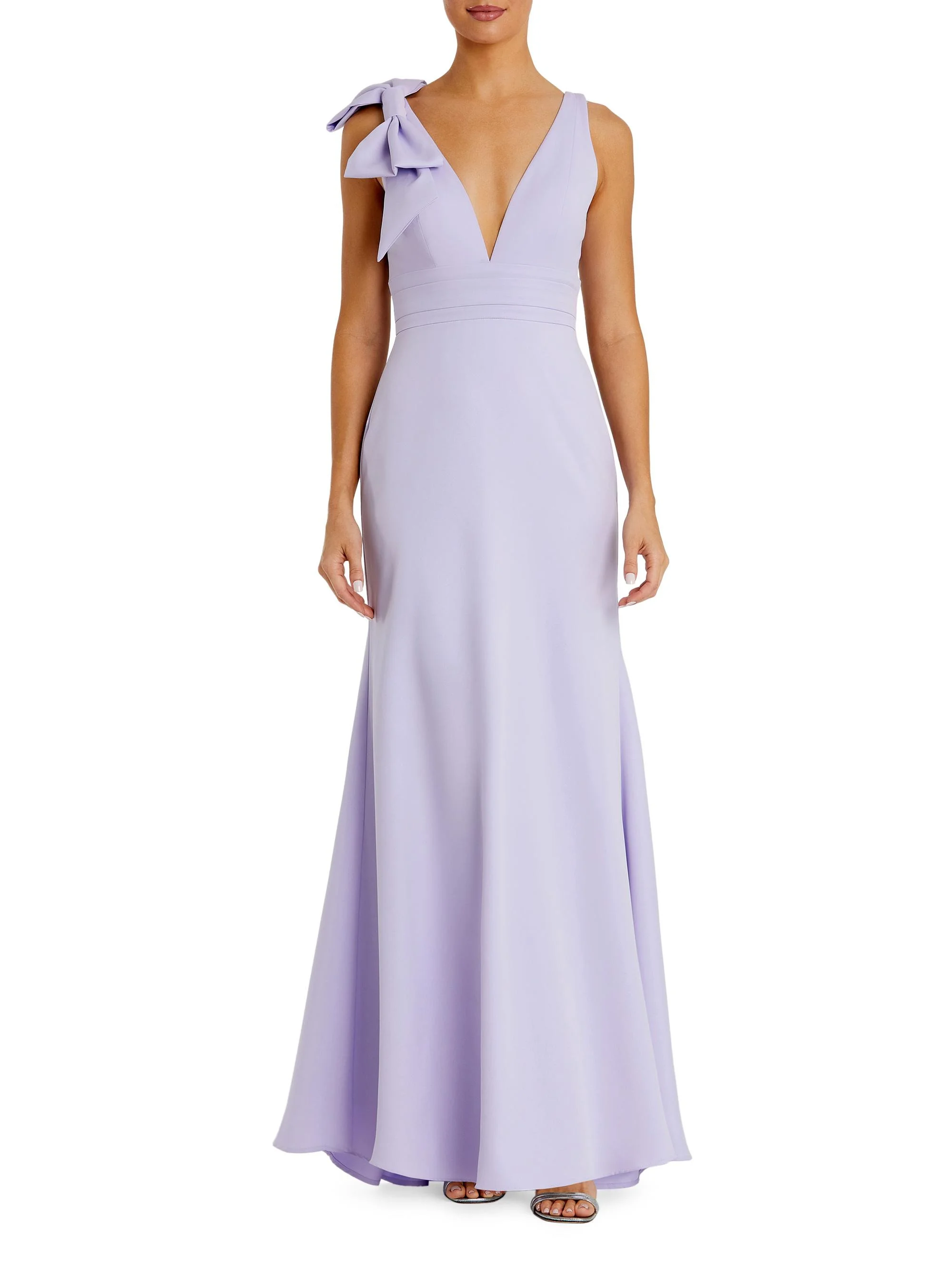 Women's Bow V-Neck A-Line Gown - Lilac - 1