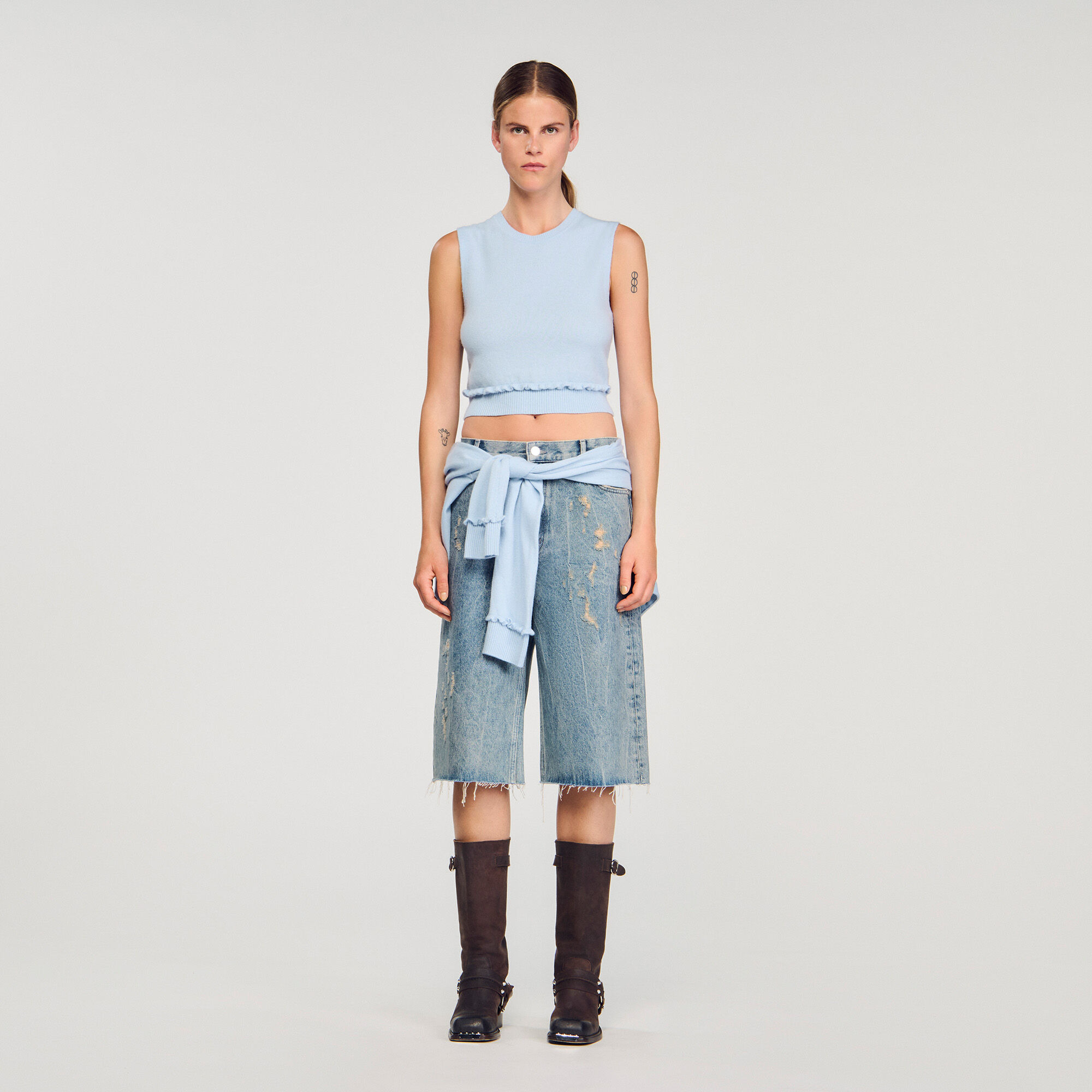 RUFFLED CROPPED SWEATER - 1