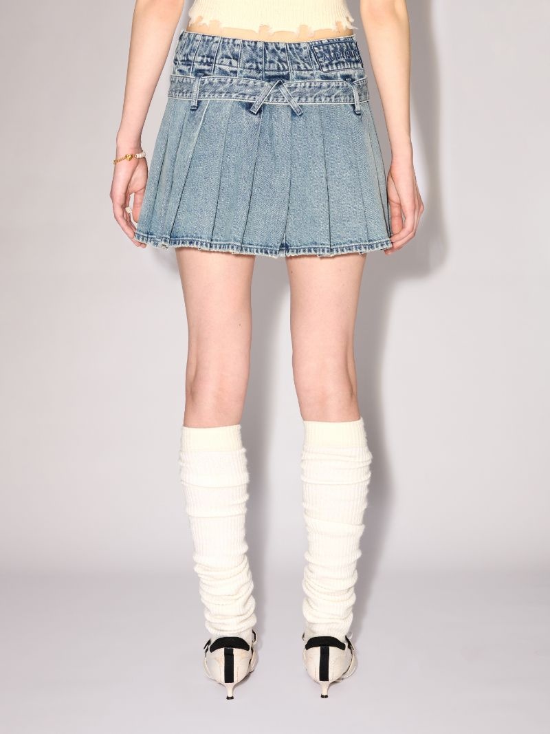 DENIM PLEATS SKIRT - 4