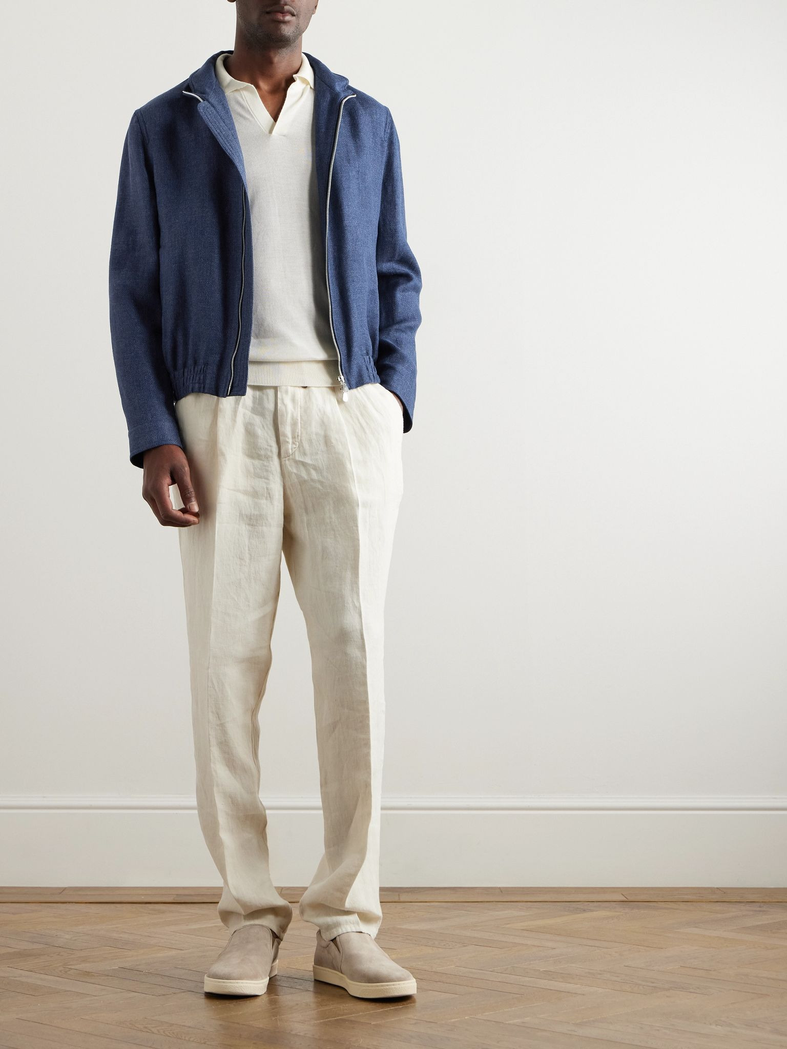 Linen, Wool and Silk-Blend Bomber Jacket Blue - 2