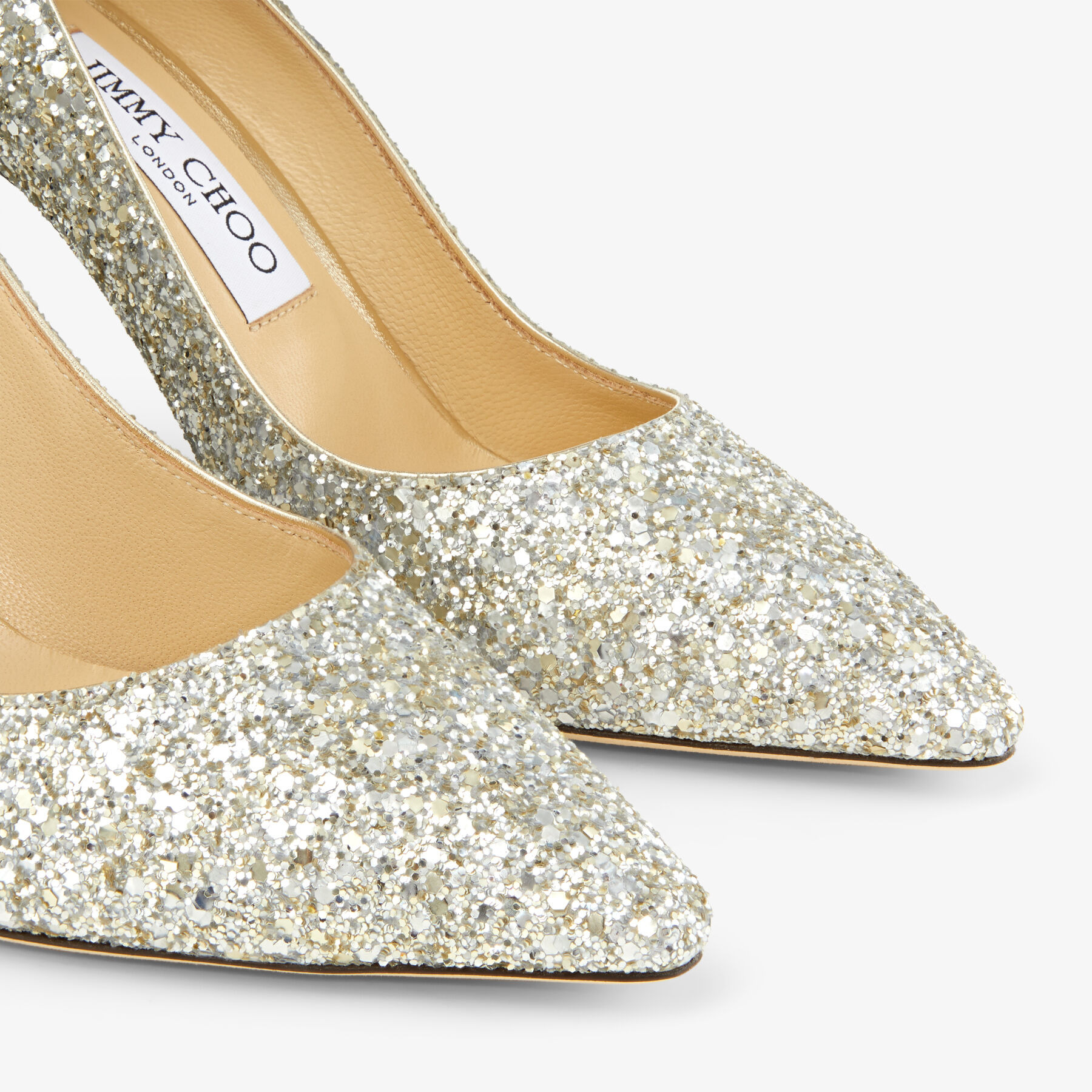 Romy 85
Champagne Coarse Glitter Fabric Pointy Toe Pumps - 3