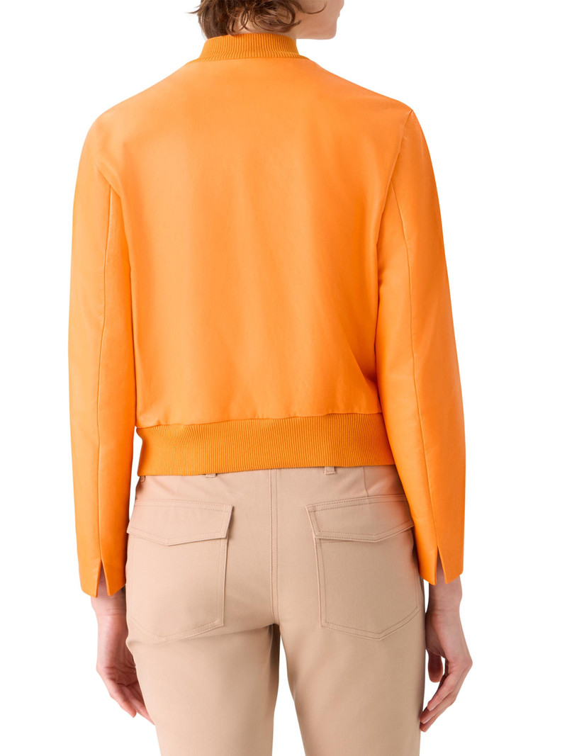 Women's Crinkled Leather V-Neck Bomber Jacket - Orange 3