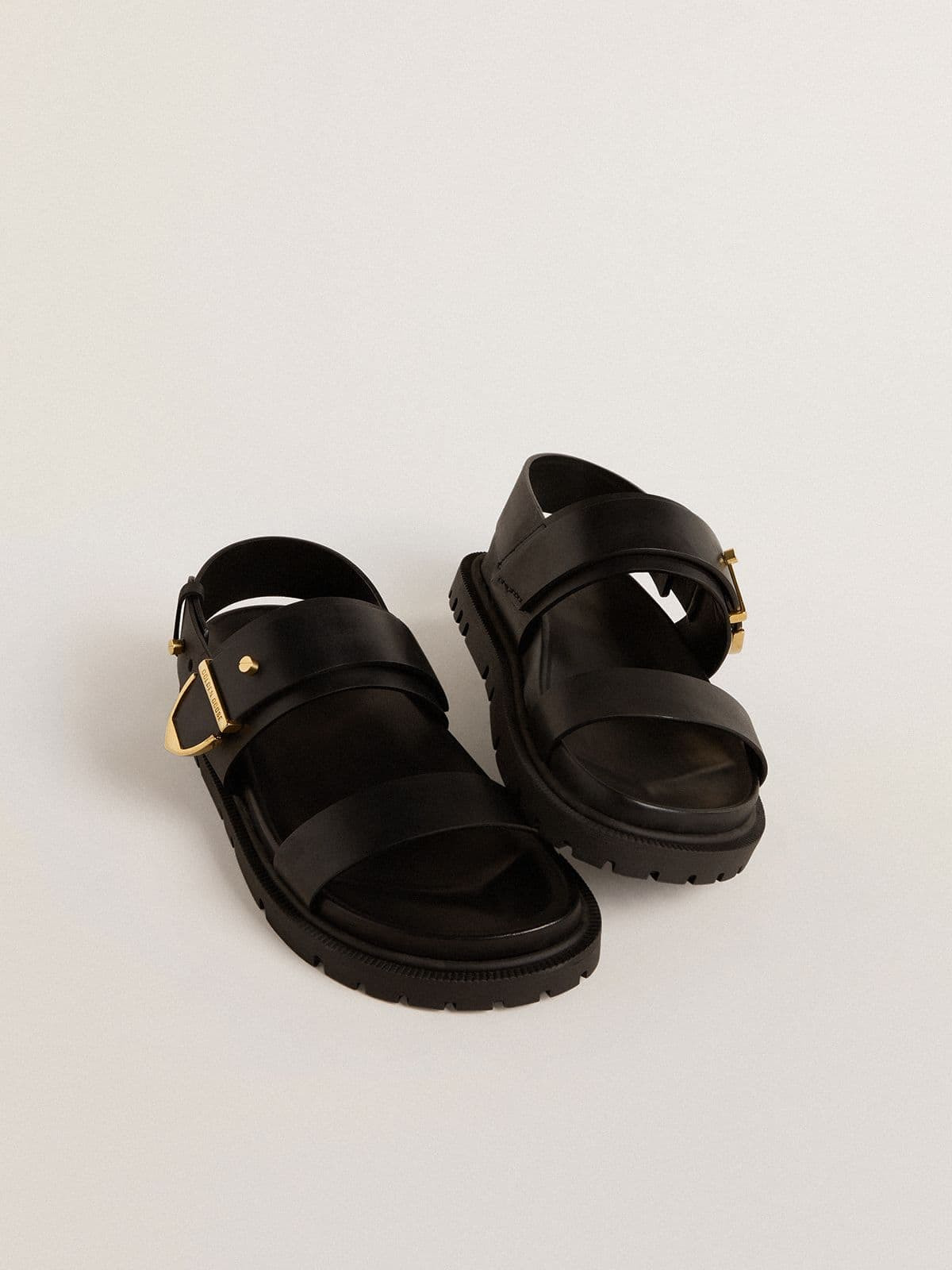 Women's Lucy sandal in glossy black leather with gold metal buckle - 2