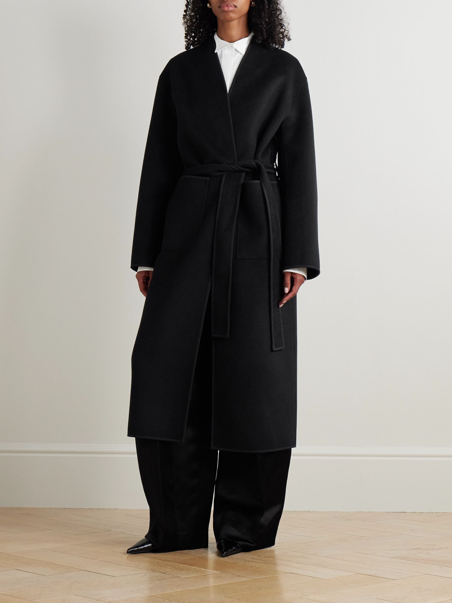 Belted wool coat Black - 3