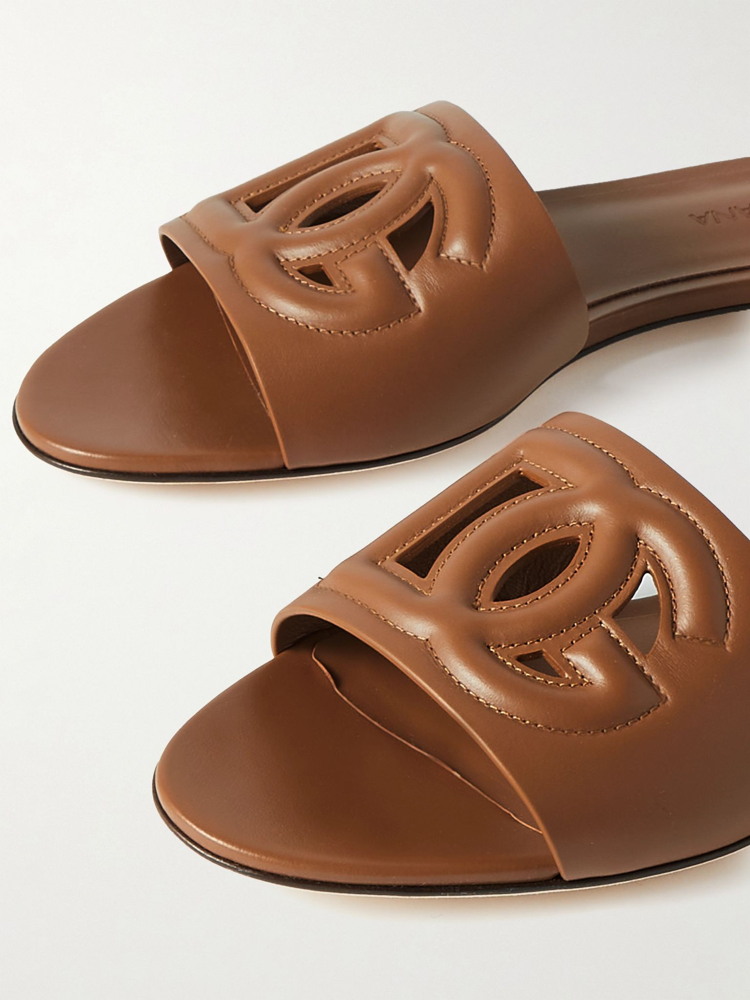 Bianca cutout leather slides Tan - 5