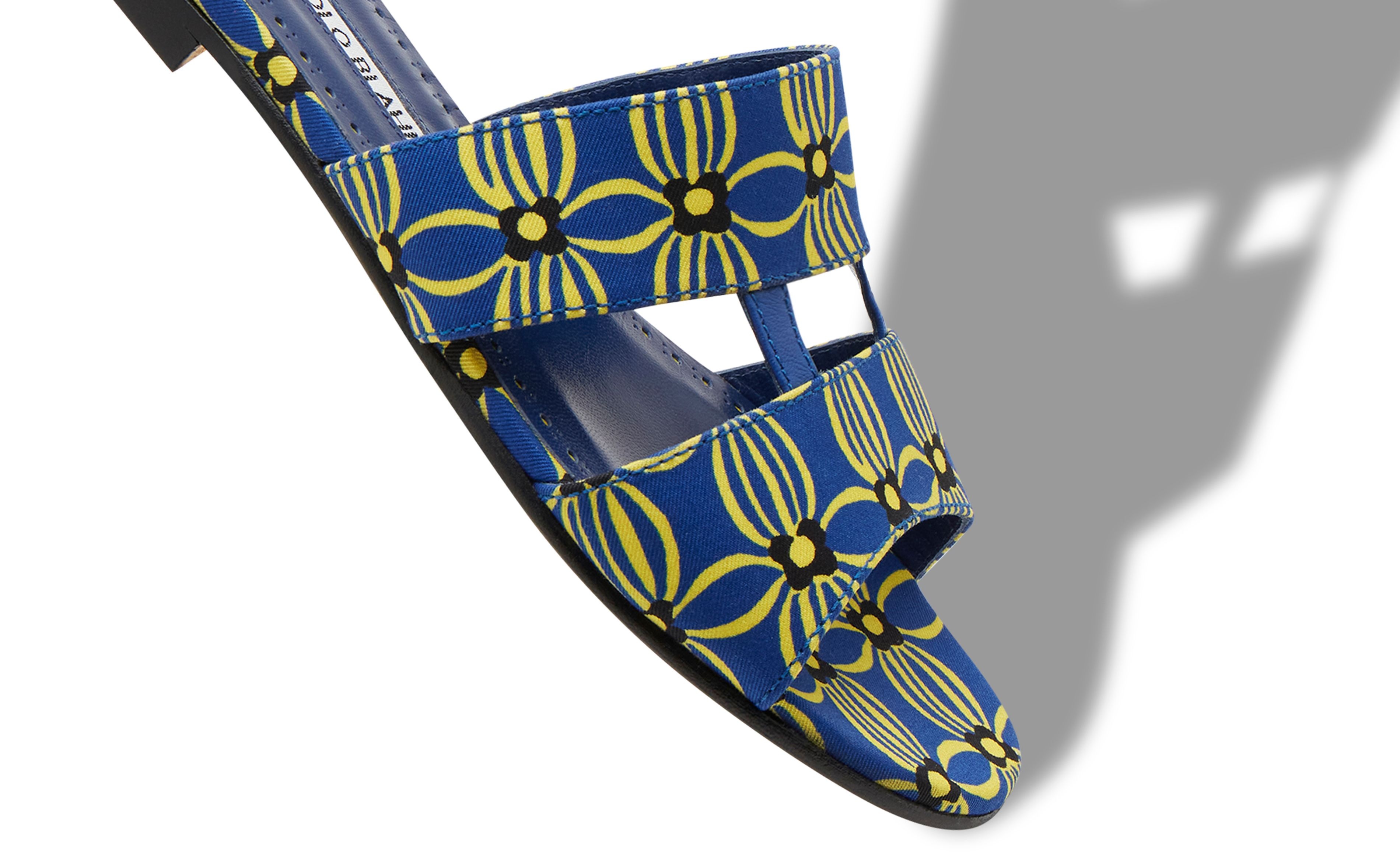 Blue and Yellow Canvas Floral Sandals - 4