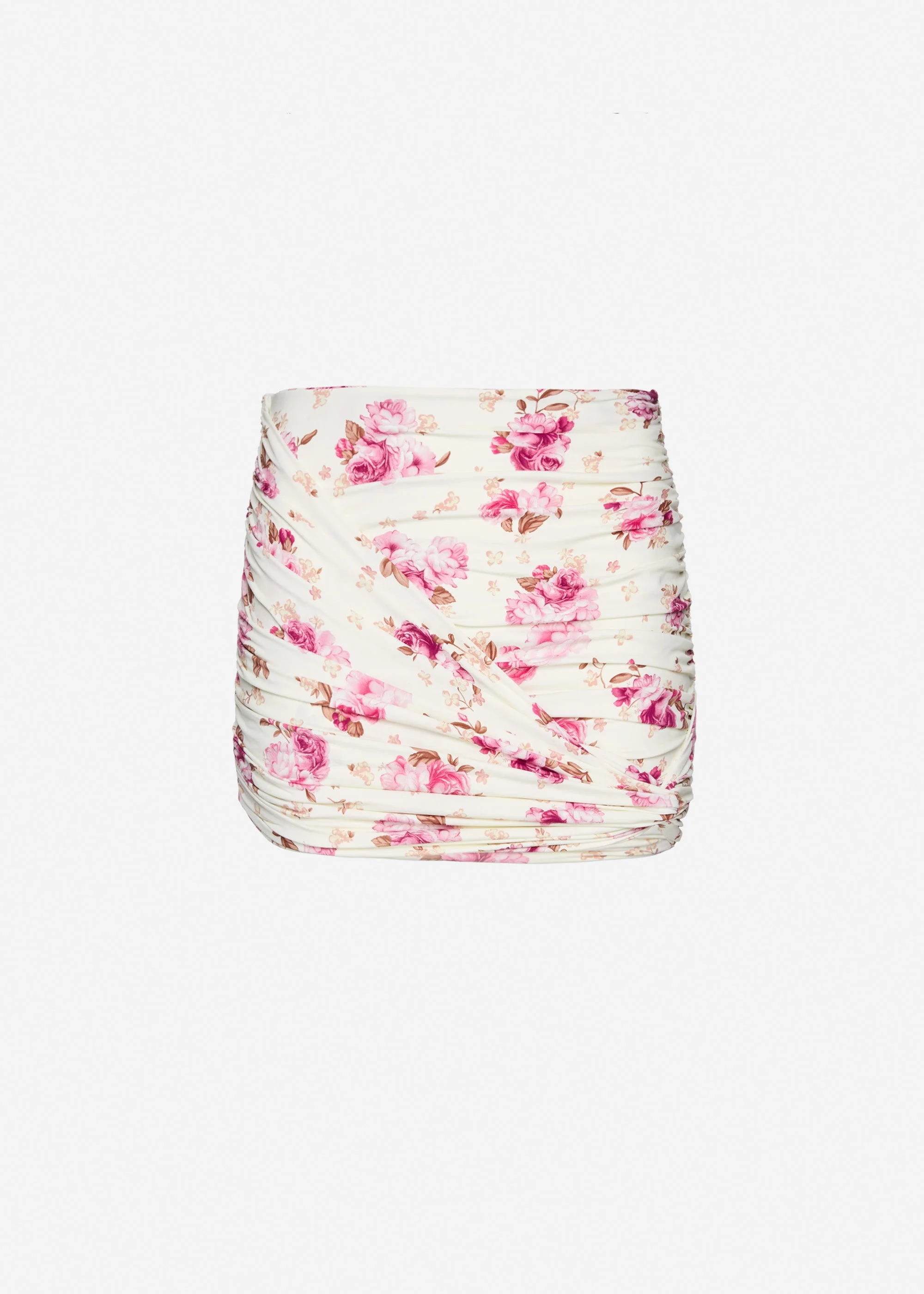 Draped mini swim skirt in cream floral print - 1