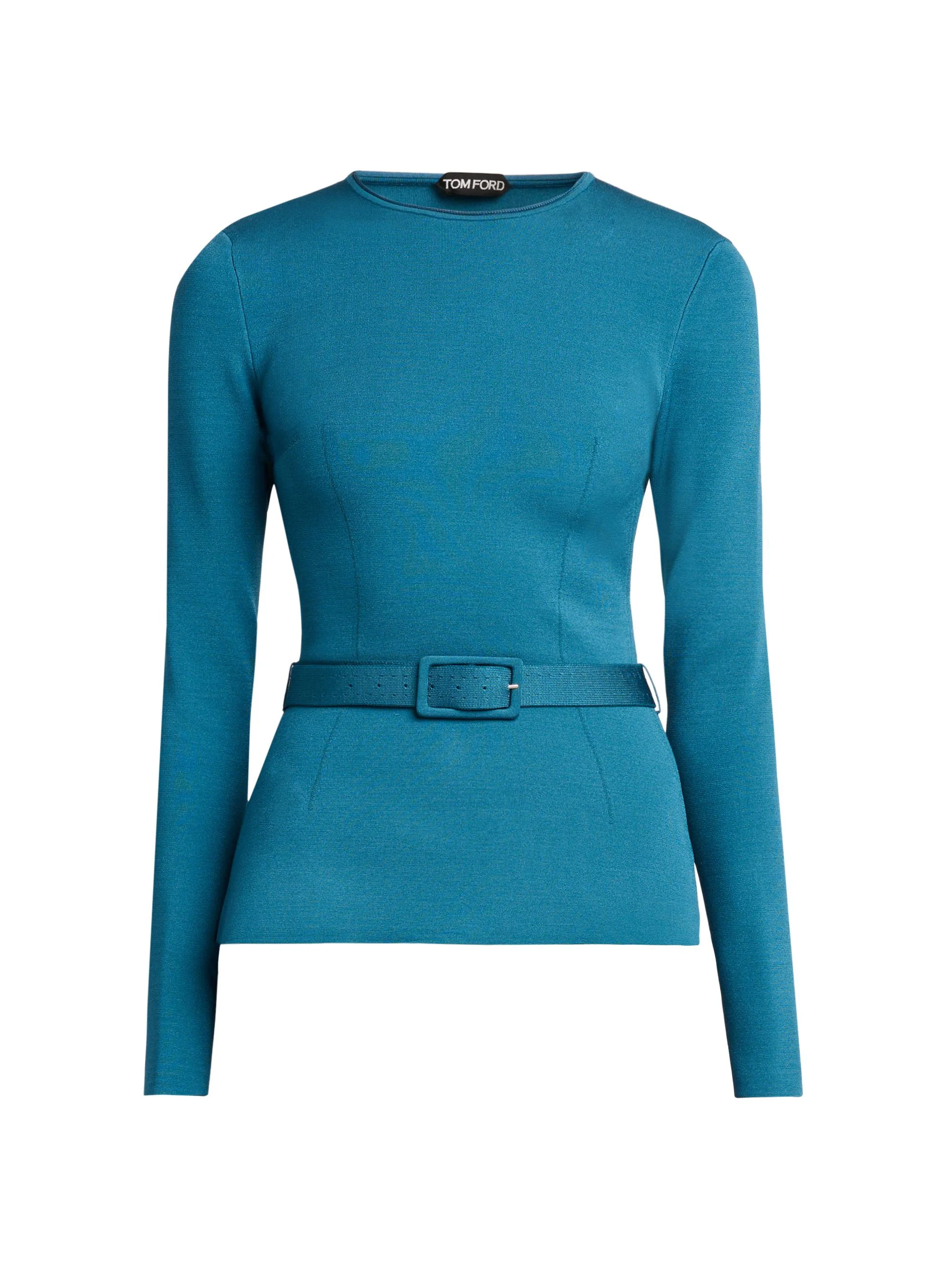 Women's Knit Belted Long-Sleeve Top - Deep Teal - 1