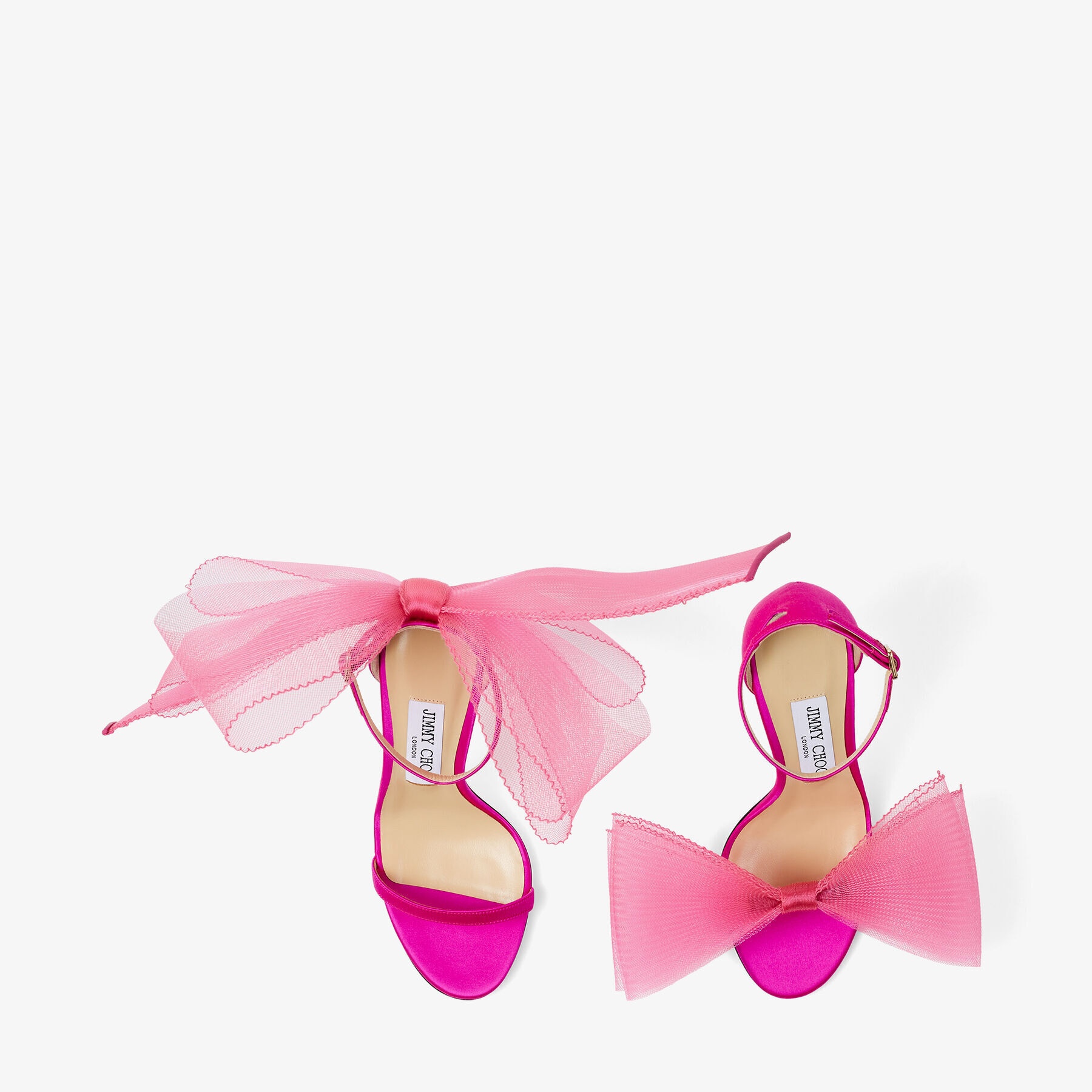 Aveline 100
Fuchsia Sandals with Asymmetric Grosgrain Mesh Fascinator Bows - 6